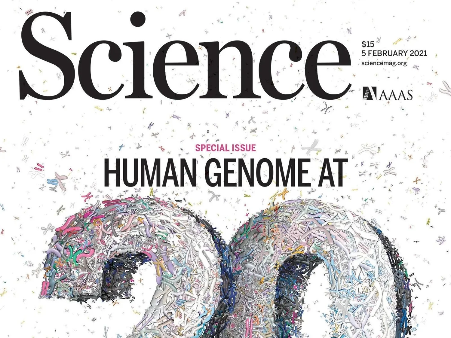 Science magazine cover with the number 20 built as a mosaic