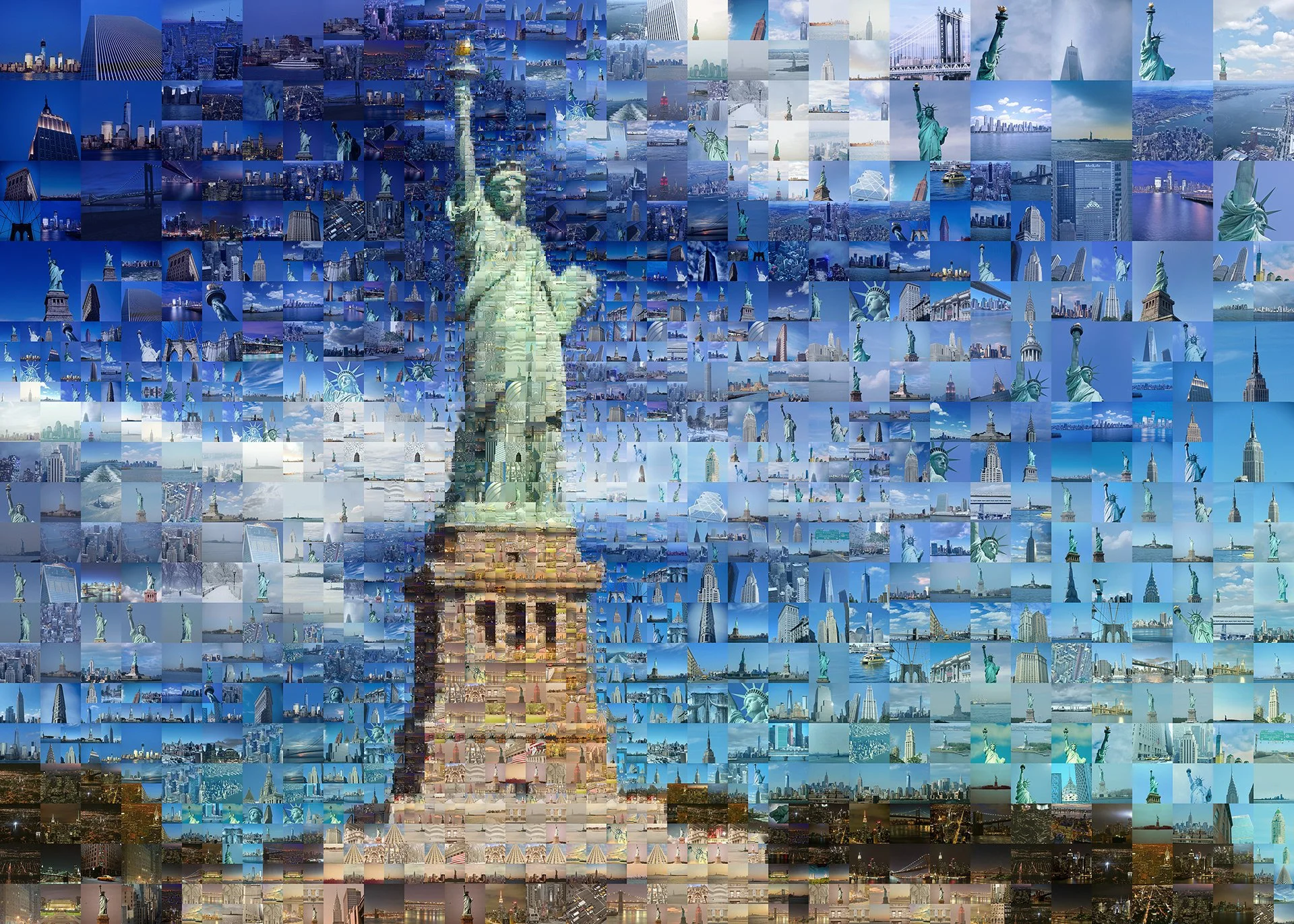  Detailed digital mosaic of the Statue of Liberty in New York City, jigsaw puzzle artwork 