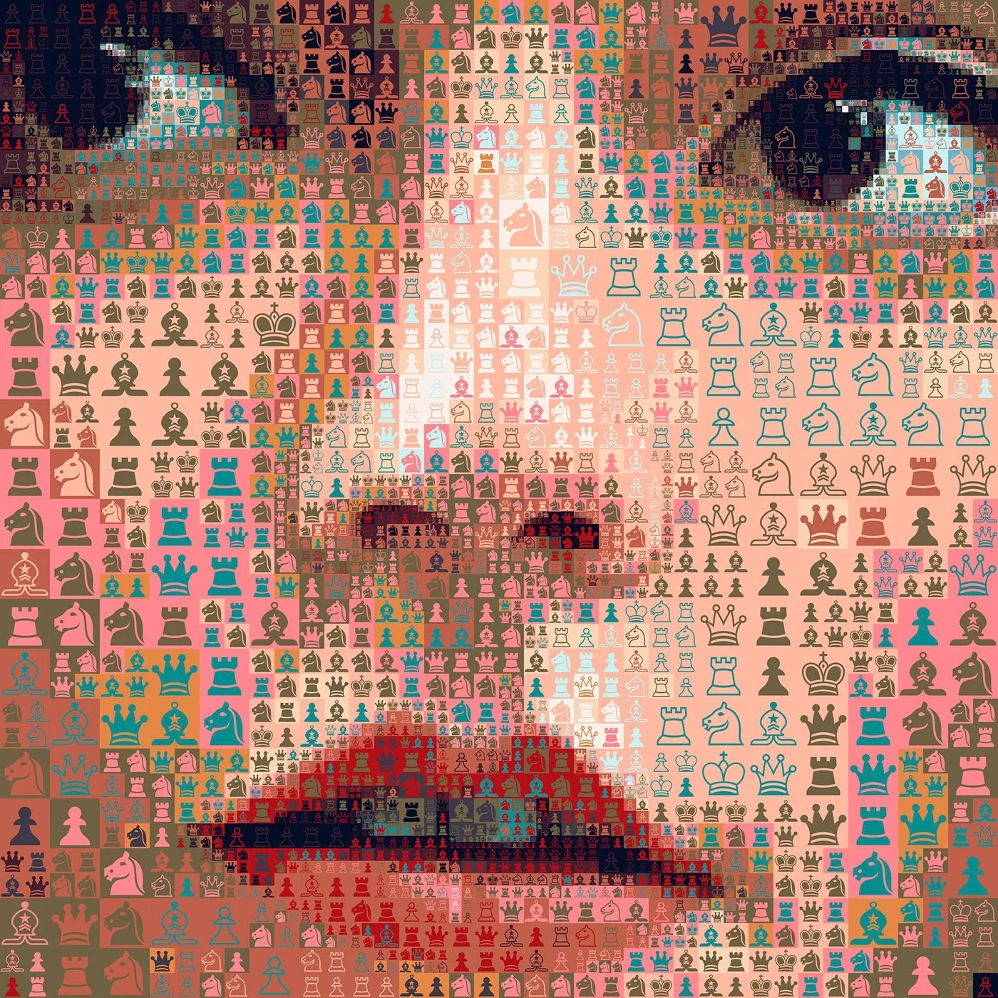  Digital collage from chess in a Hollywood celebrity portrait 