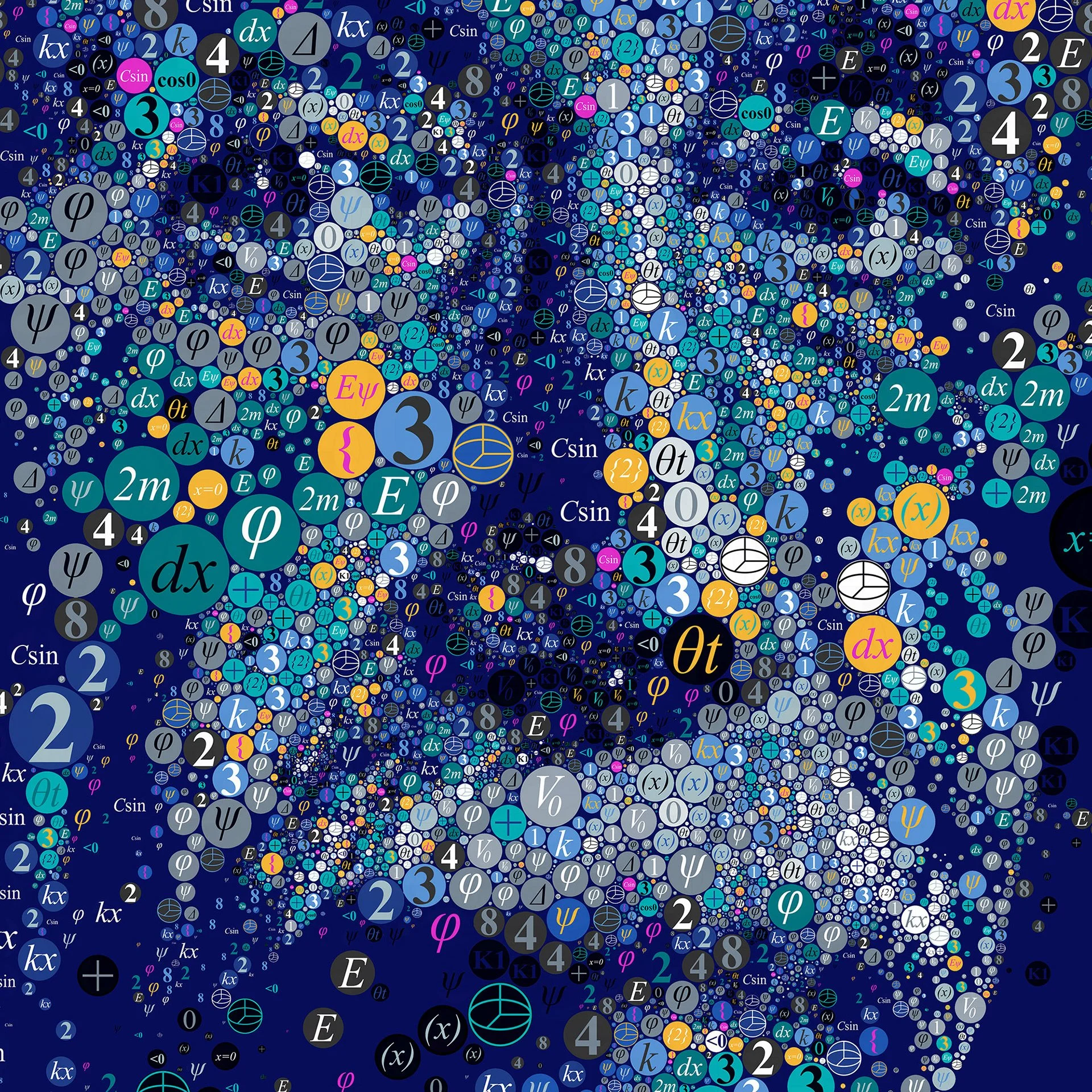 Mosaic portrait of Albert Einstein made out of Quantum physics symbols, science illustration 