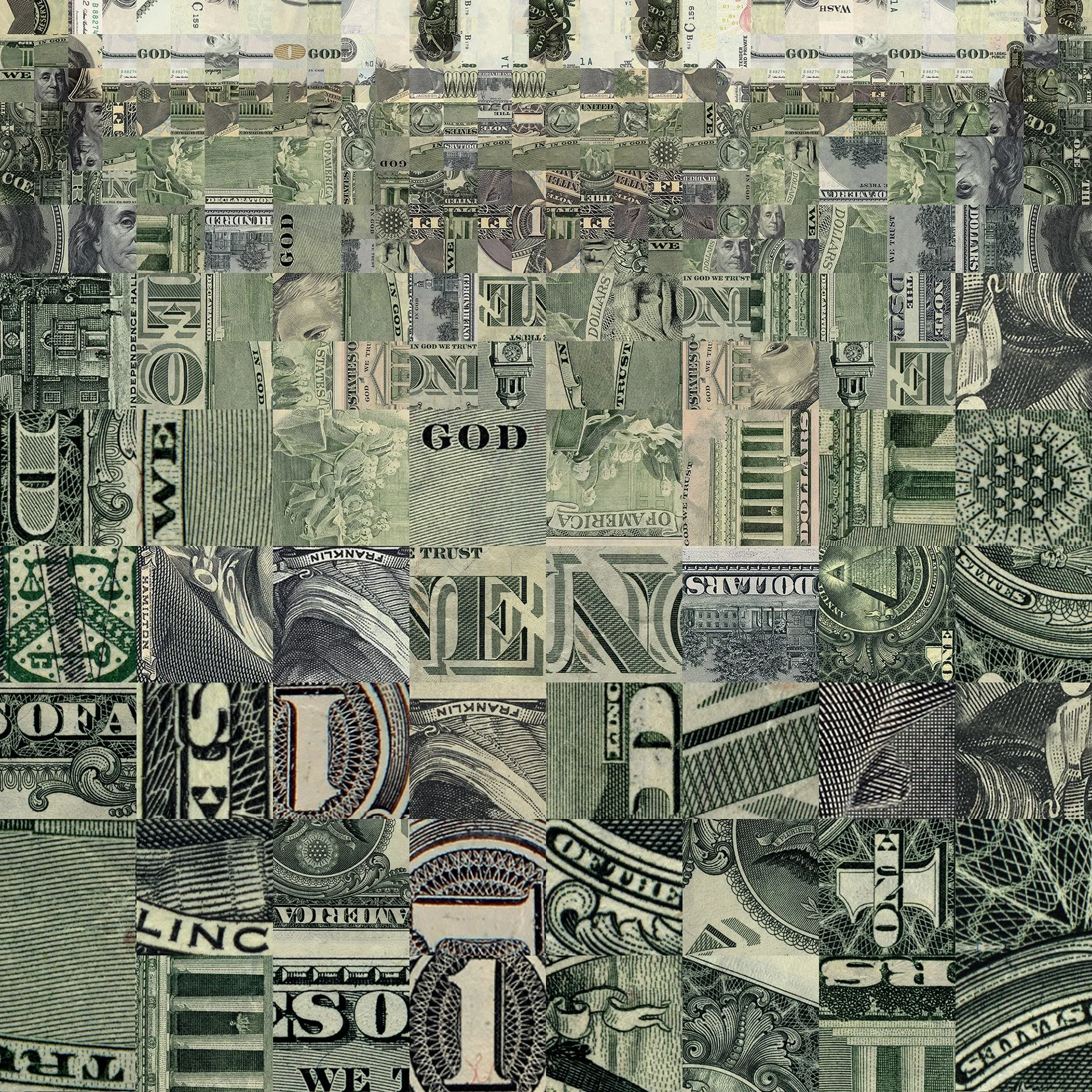  Digital mosaic from money, media illustration 
