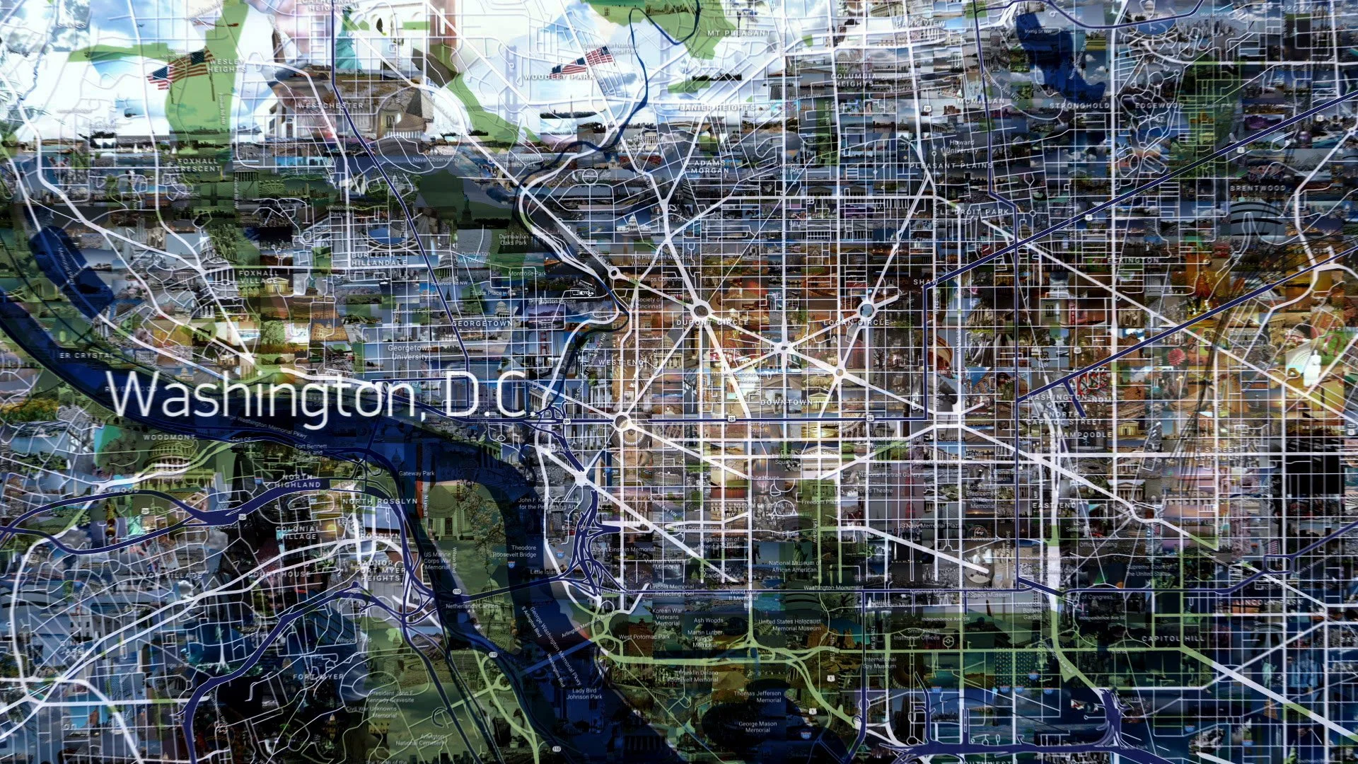 Layered map mosaic of a City, animated detail for the global campaign 