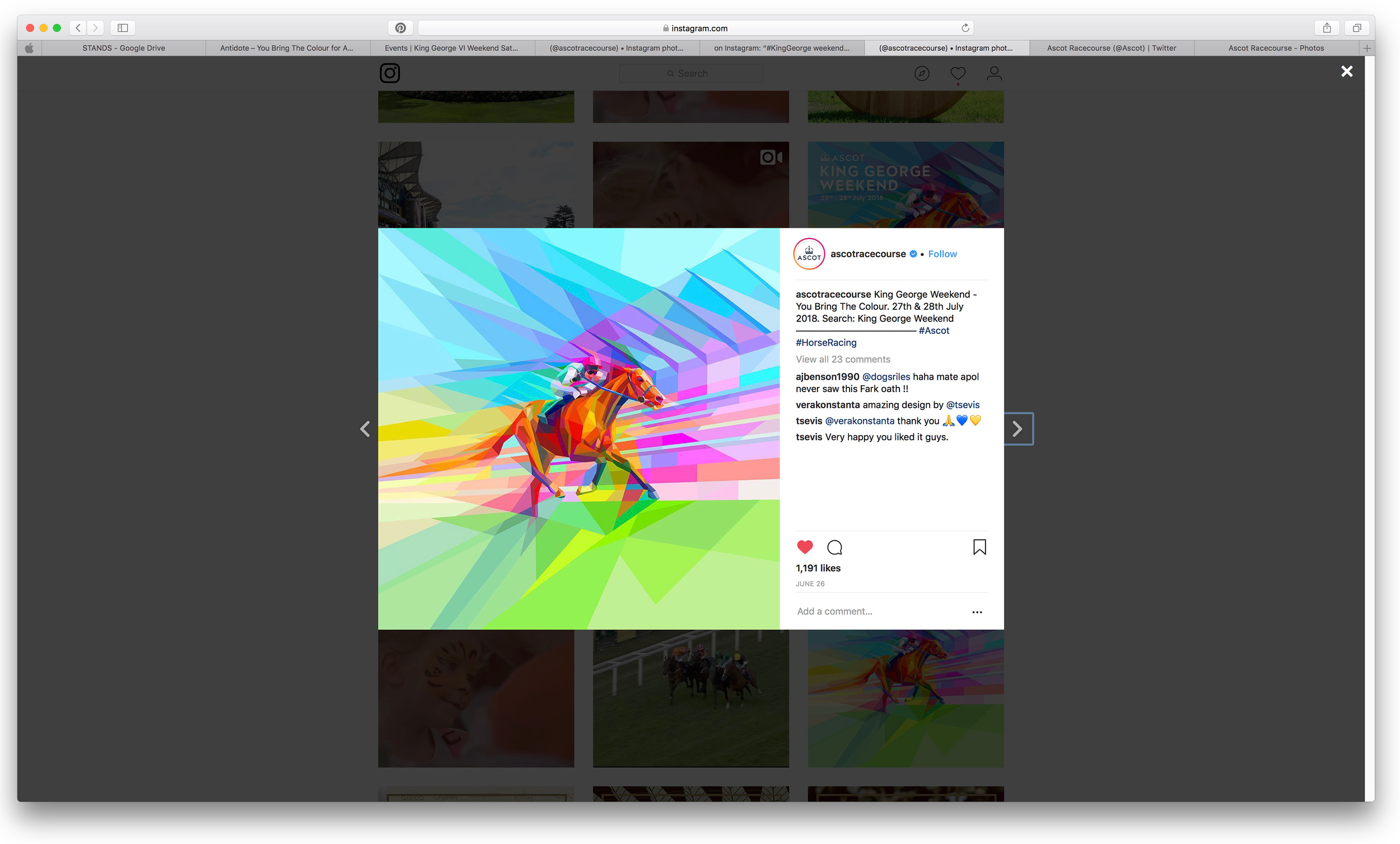   Digital ad for Ascot race meeting, colorful neofuturistic horse  