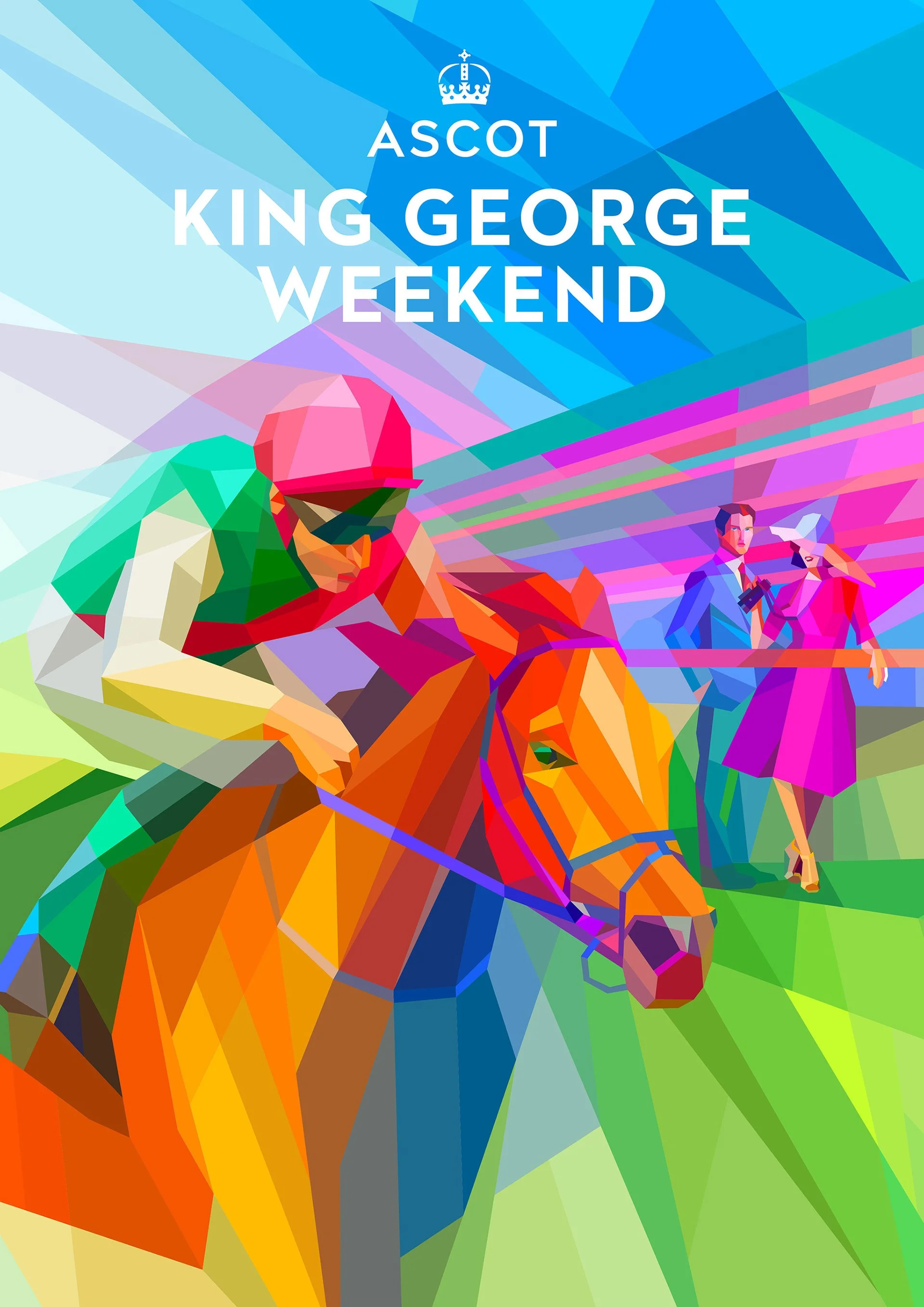   colorful geometric horse illustration for race day promotion  