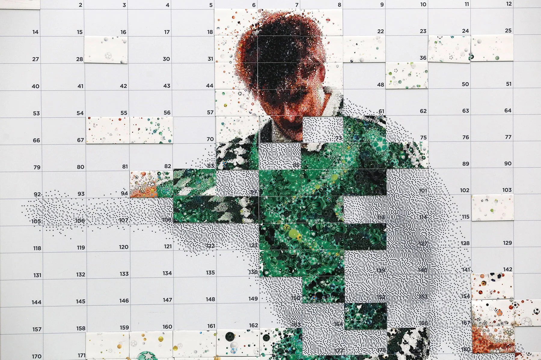  Mosaic illustration of Krzysztof Warzycha’s goal for Panathinaikos FC in UEFA, sports visual art 