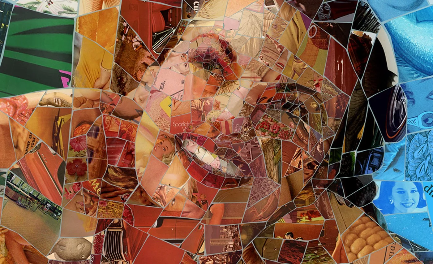 Endless Summer mosaic, individual polygon fragments forming a smiling face 