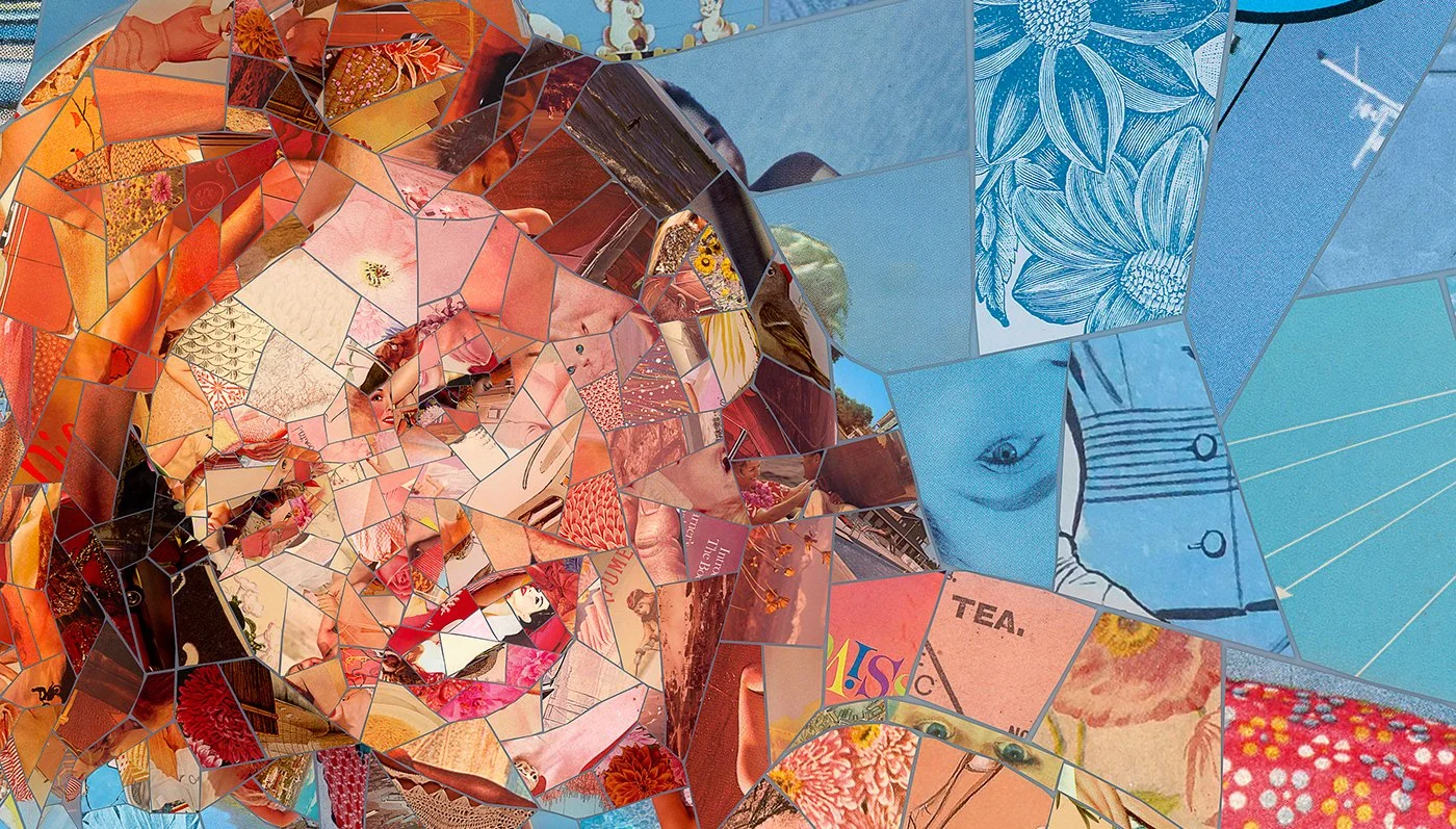  Endless Summer mosaic, individual polygon fragments forming a smiling face 