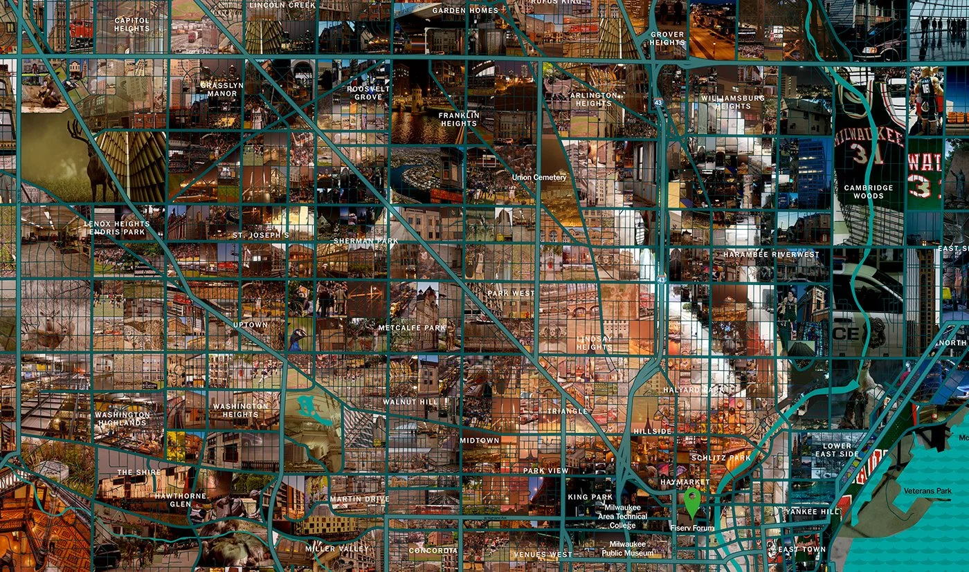   Milwaukee street names and neighborhood boundaries visible as facial lines  