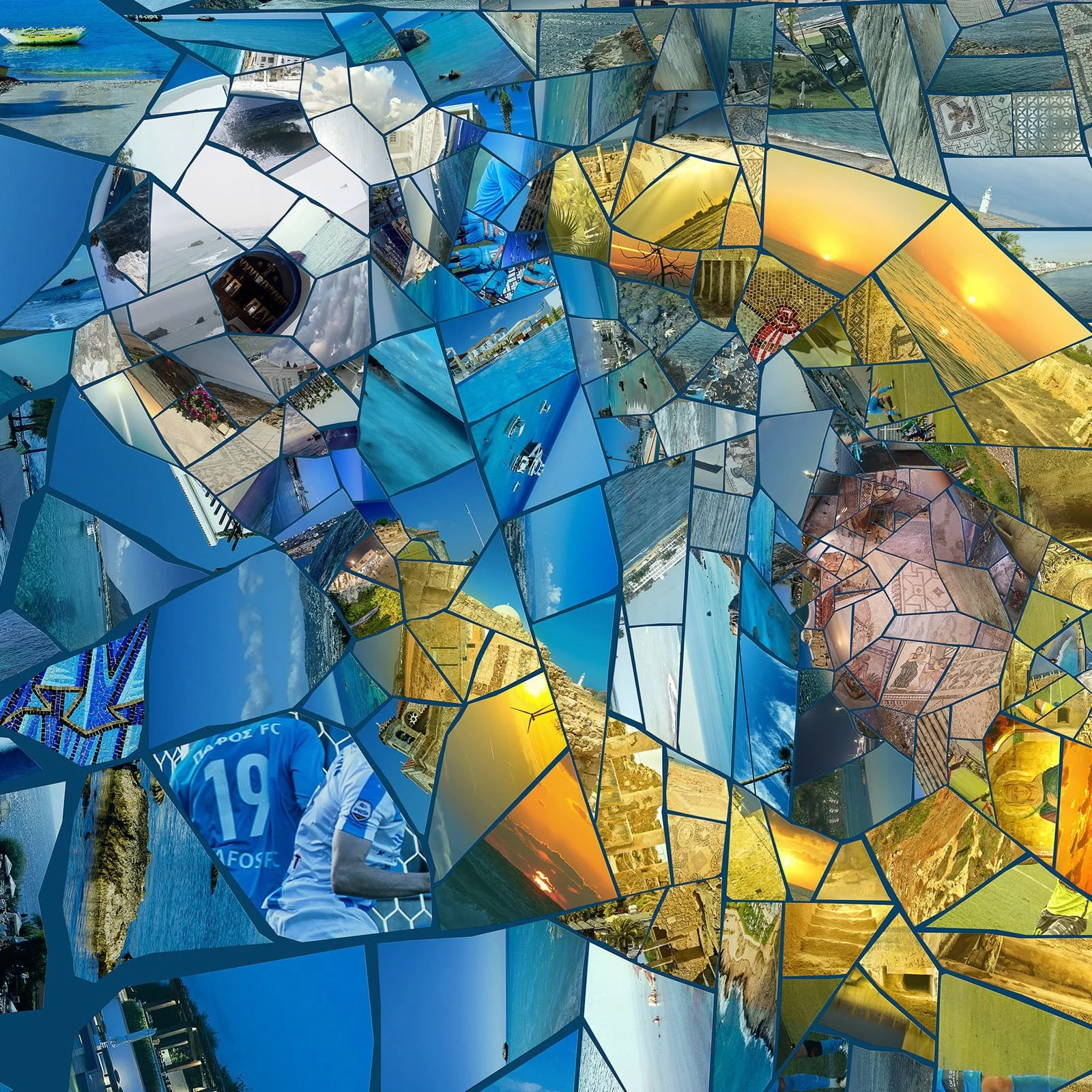   Detail view of photographic tiles celebrating Cyprus cultural identity through digital craftsmanship.  