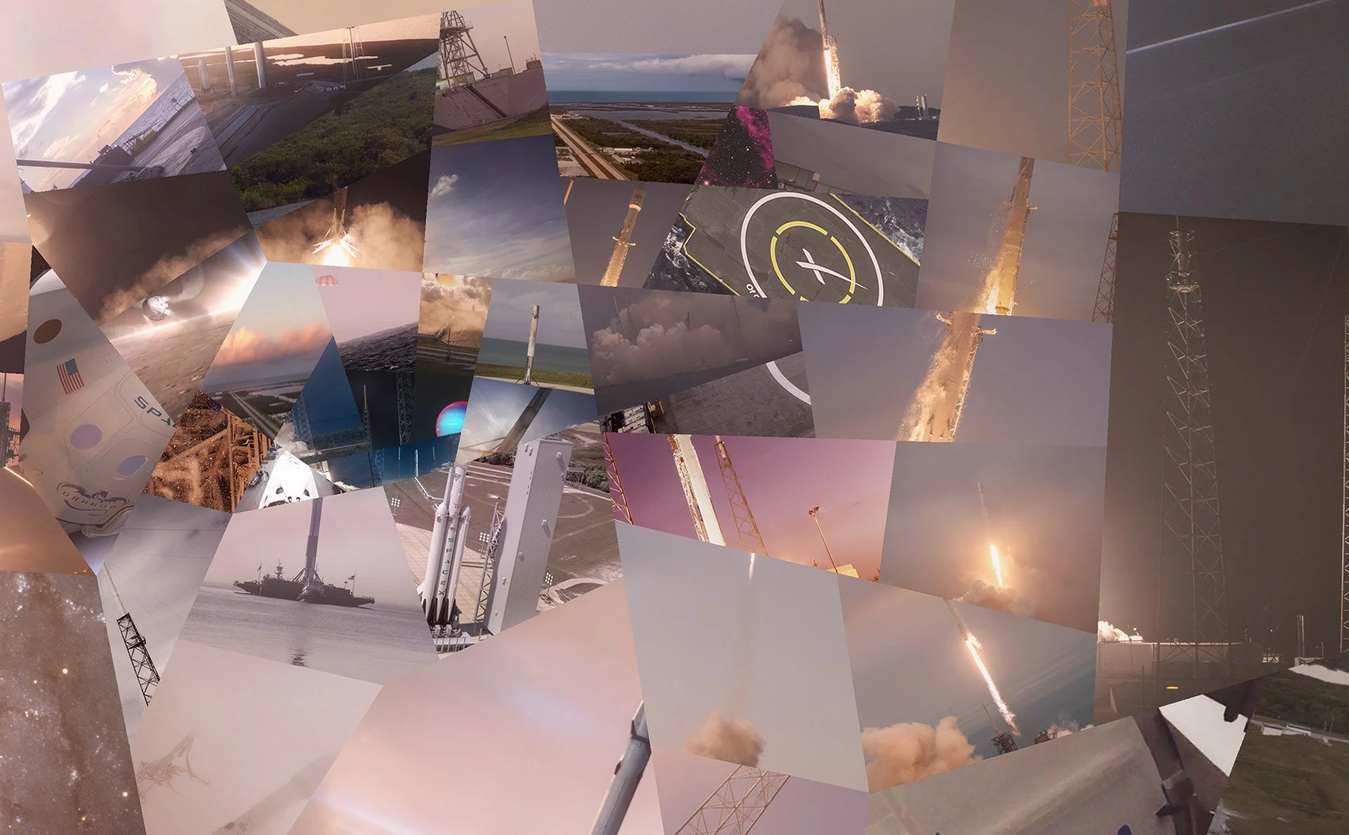   Close-up of Elon Musk mosaic – individual SpaceX rocket launch photos visible as geometric tiles.  