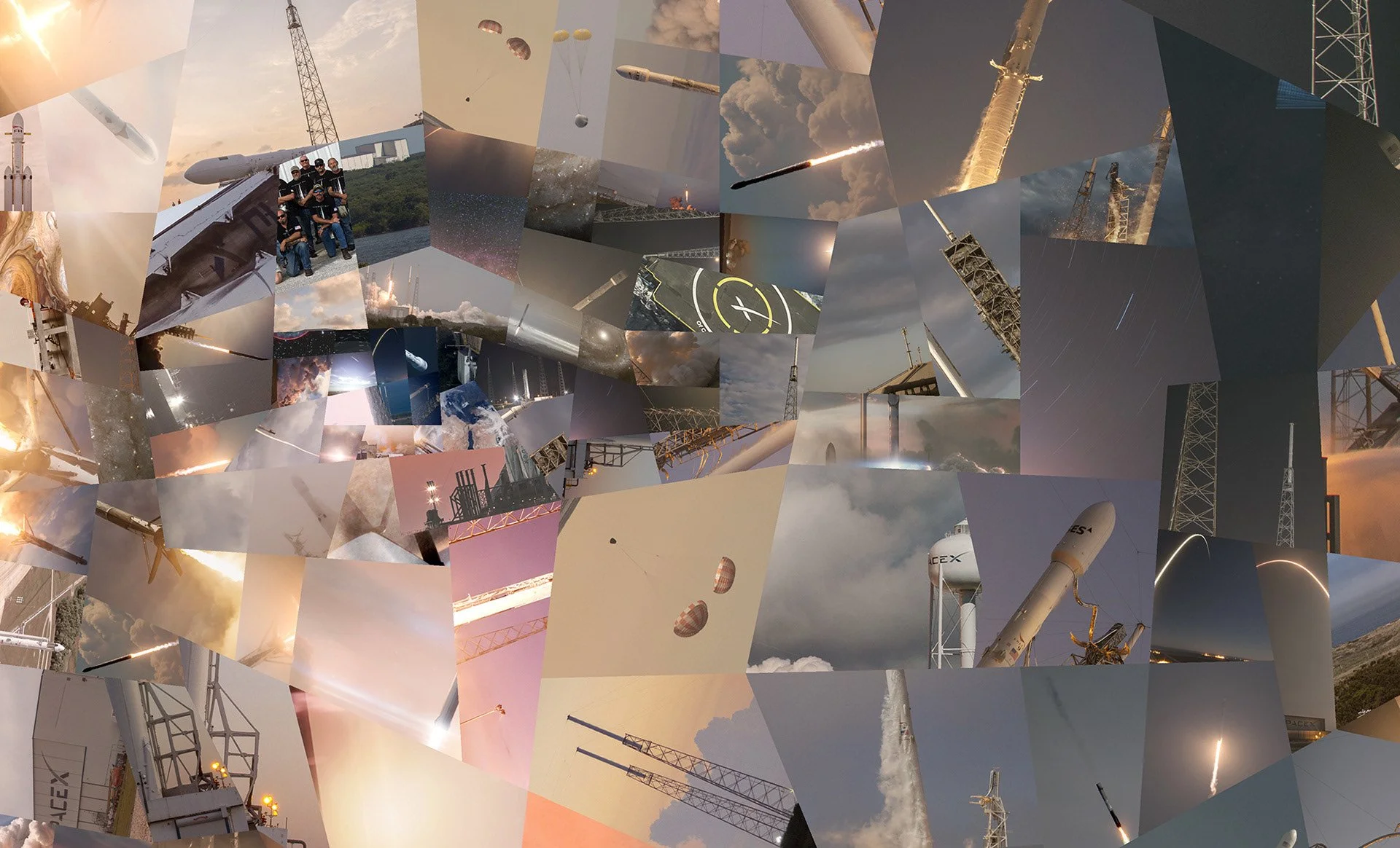   Close-up of Elon Musk mosaic – individual SpaceX rocket launch photos visible as geometric tiles.  