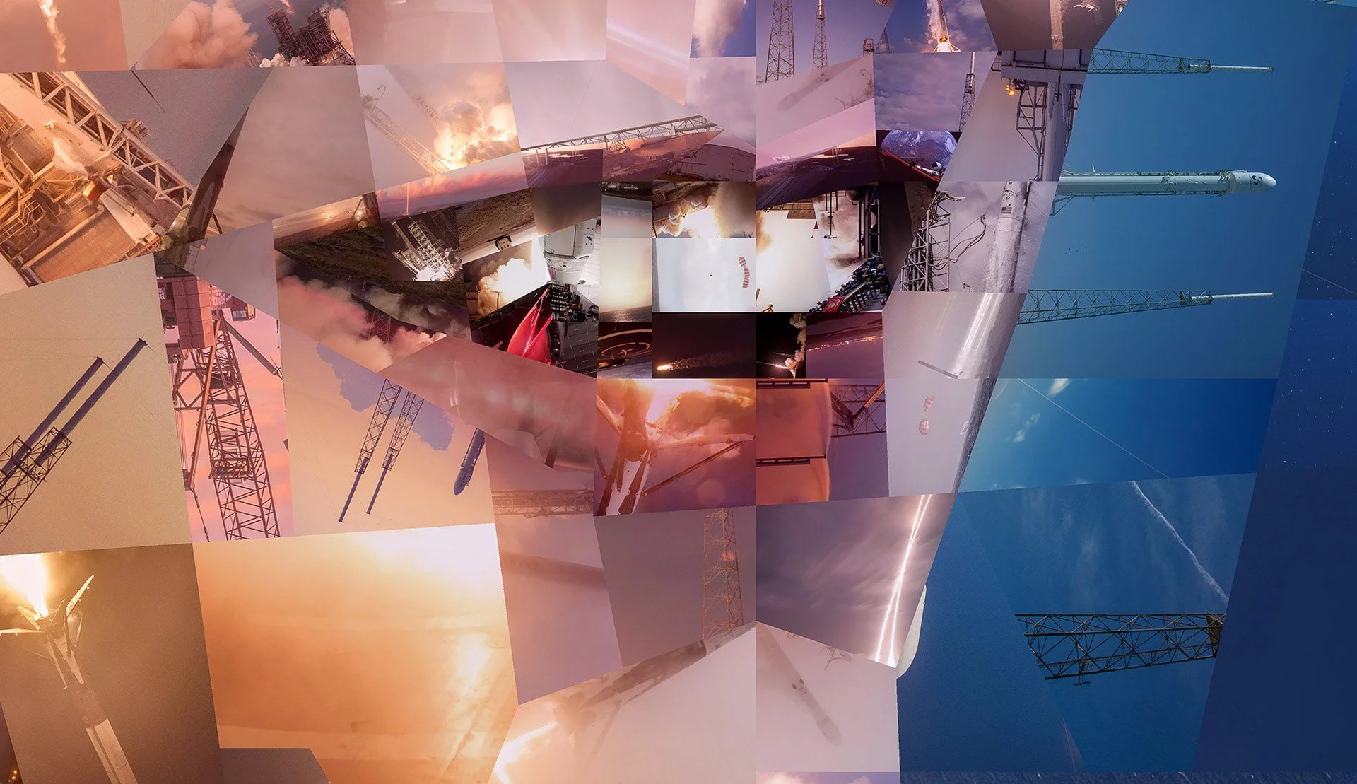   Close-up of Elon Musk mosaic – individual SpaceX rocket launch photos visible as geometric tiles.  