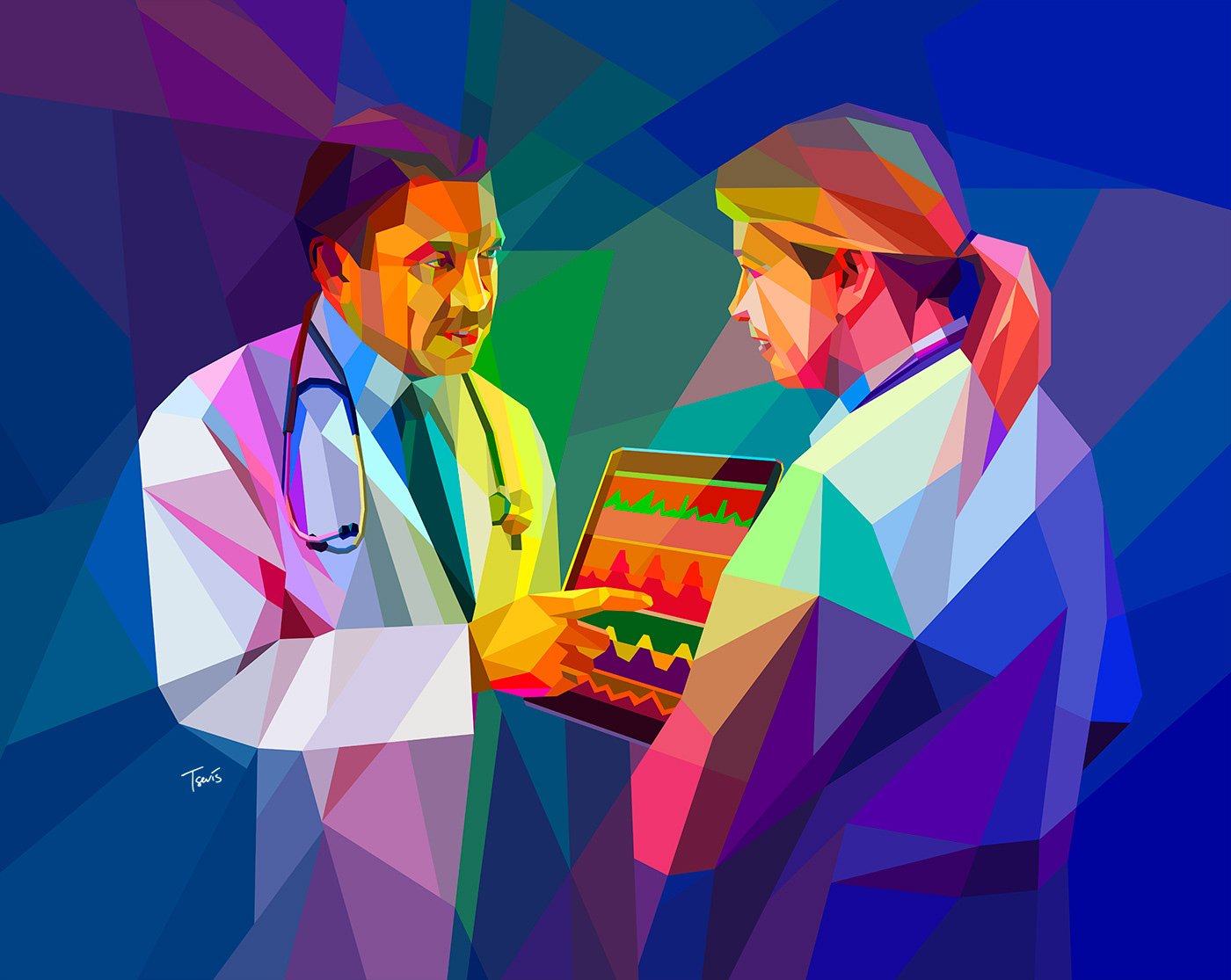   Neofuturistic art for science. Colorful geometric doctors ACC Scientific Session 2019, New Orleans.  