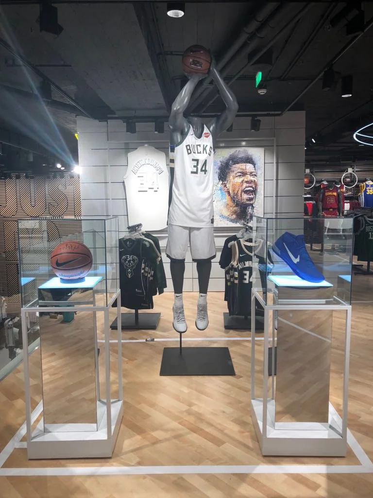   Nike store Athens Syntagma Square – Giannis Antetokounmpo dedicated area with map-mosaic on wall.  