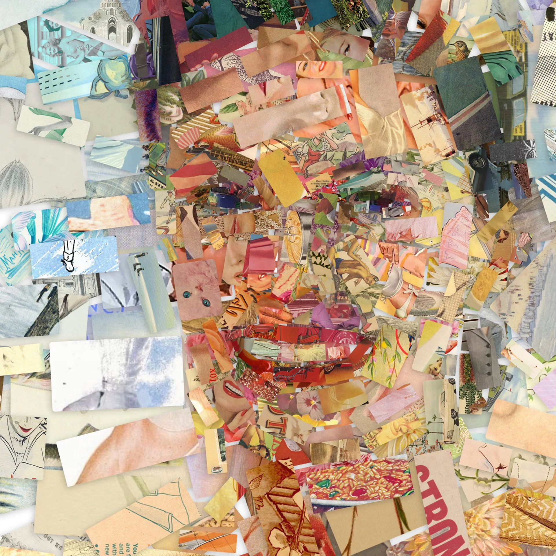   Vintage ephemera detail – old newspapers, catalogs, and brochures as mosaic tesserae  