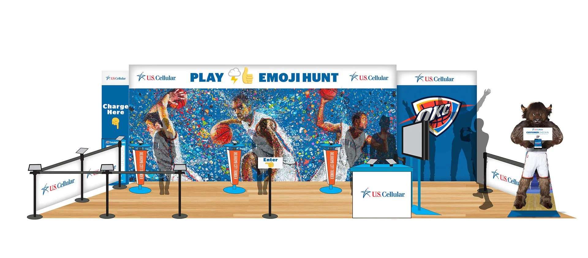   US Cellular stand with OKC Thunder emoji mosaics.  
