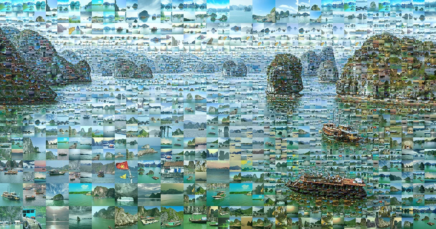   Ha Long Bay, Vietnam, mosaic illustration  