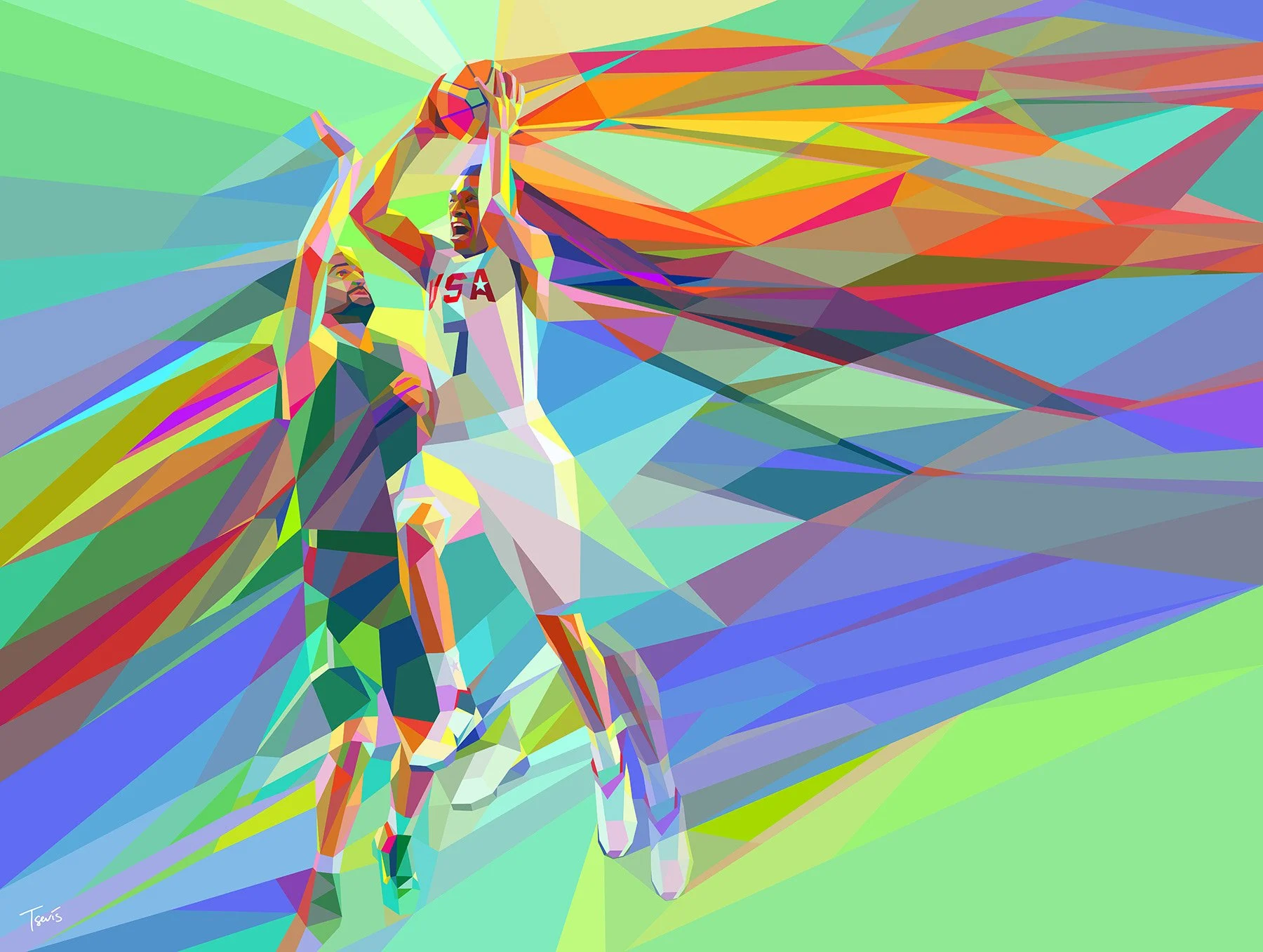  Neo-futuristic basketball vector – American athlete from US landmarks. 