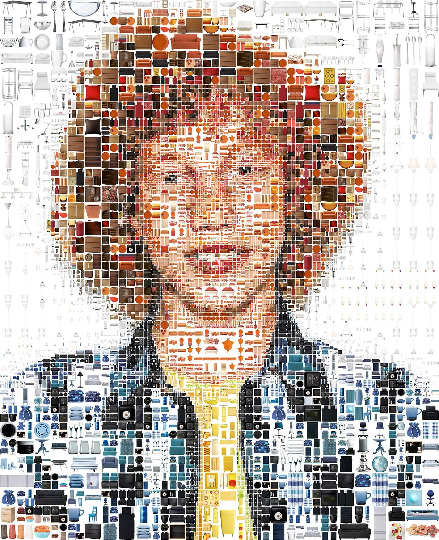  Yang boy mosaic portrait. IKEA diversity mosaic – portrait from thousands of IKEA products. 