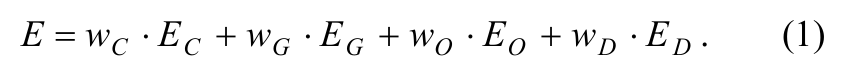 Equation: E equals the weighted sum of colour, gap, overlap and deformation energies