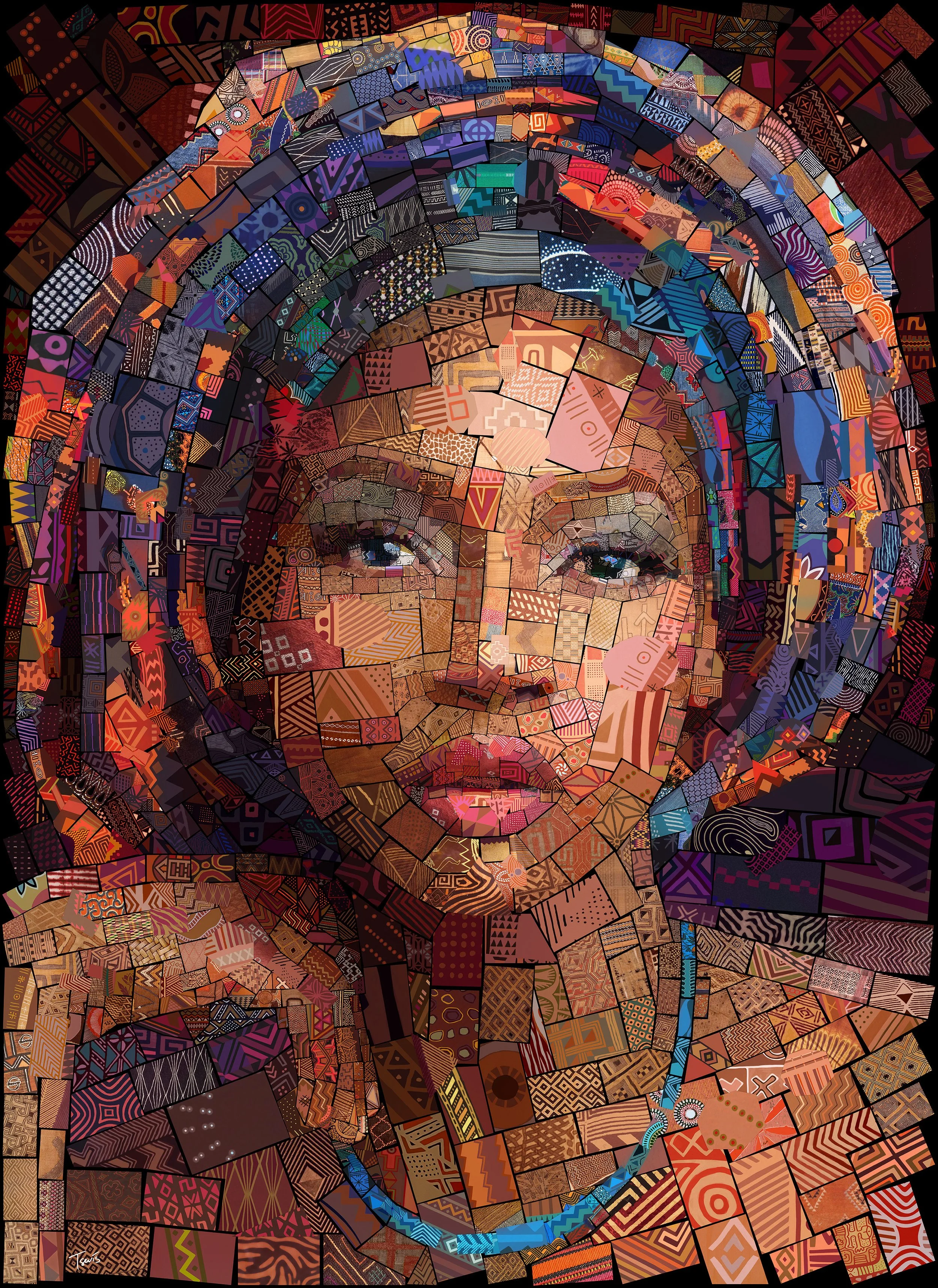 Will You? – Centered Mosaic Portrait of Woman in Turban | Modern Afro-Inspired Wall Art