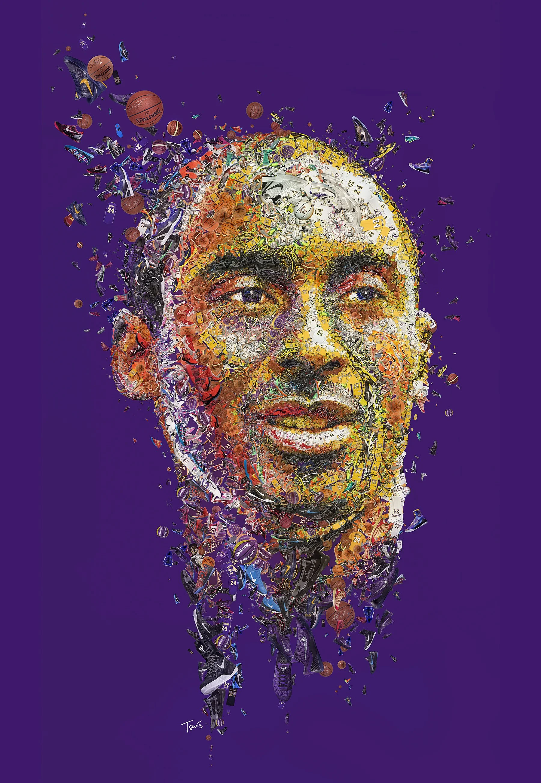 Kobe Bryant mosaic – Lakers legend in purple and gold fragments. The Art of Kobe series.