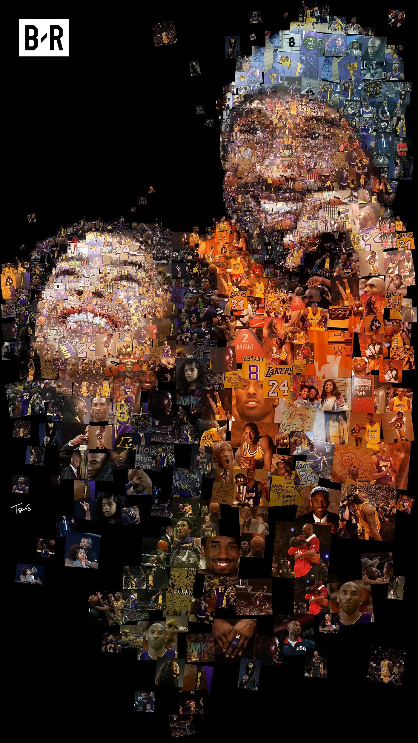 Kobe and Gianna Bryant, father and daughter, in a mosaic of photographs from his career and of the two of them together