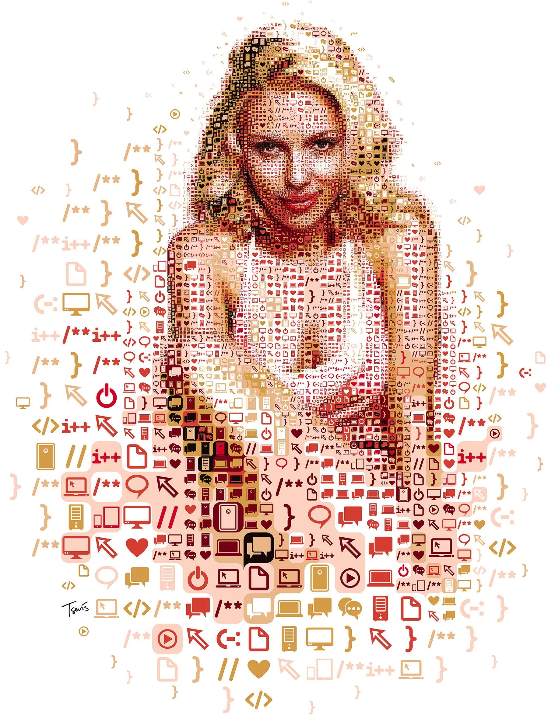 Scarlett Johansson HER mosaic – actress from futuristic pink and purple fragments.