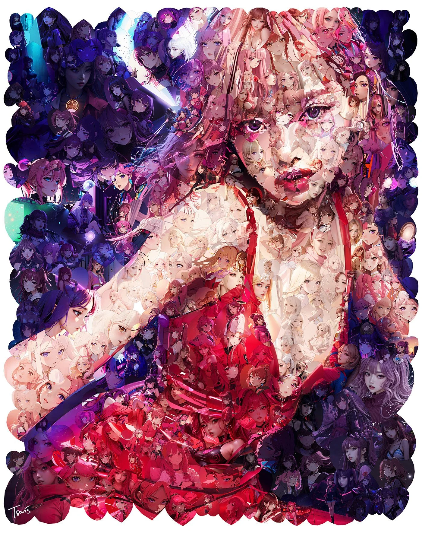 Lisa Digital collage portrait from anime photos, Black Pink Art