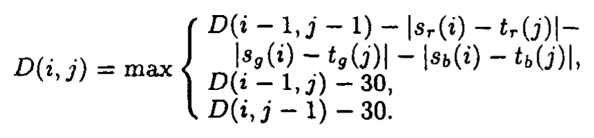 Equation: D(i, j) as the maximum of three alignment cases