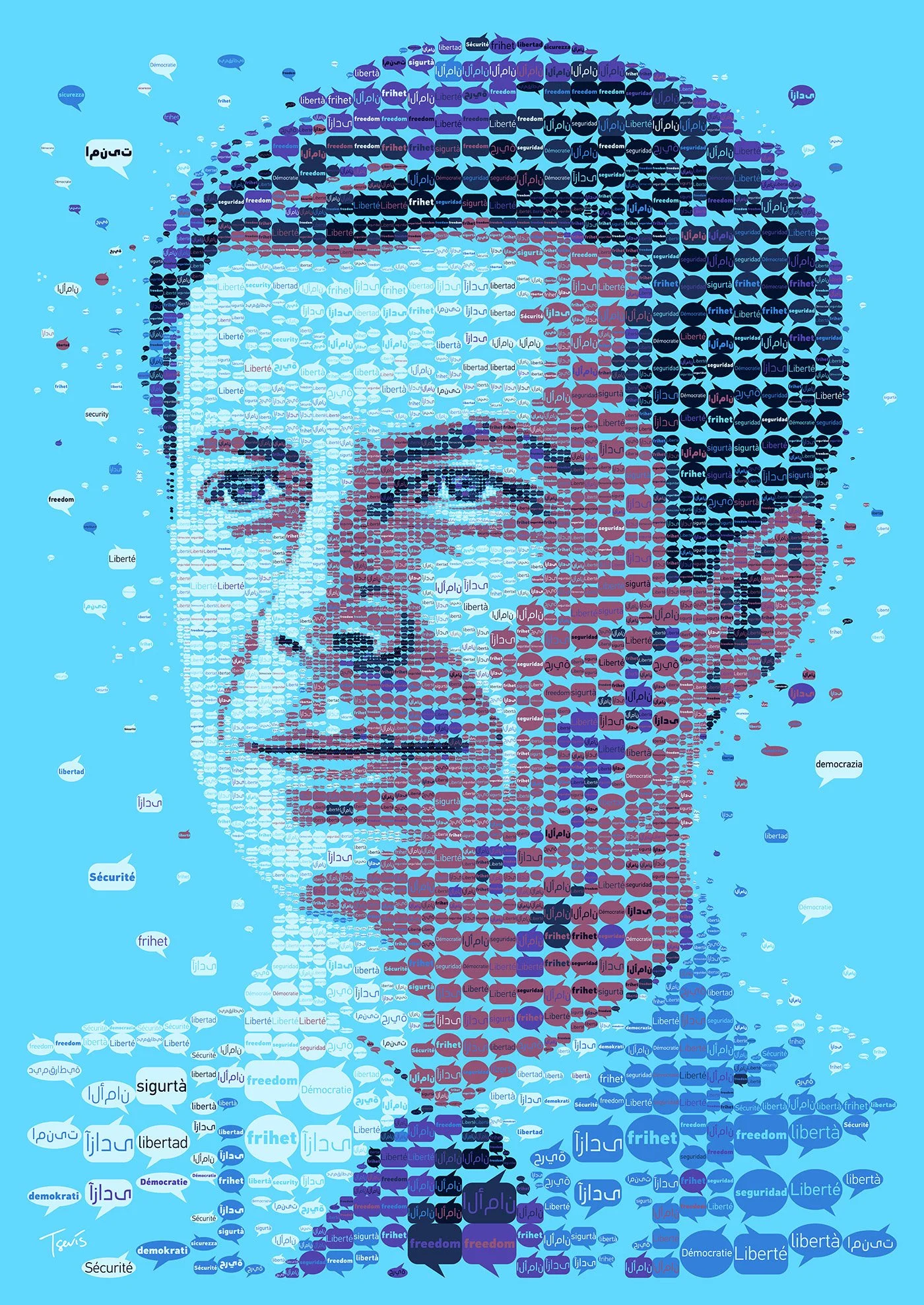 Pete Buttigieg favorite bumper sticker moto written in English and the 7 foreign languages that Mayor Pete speaks.