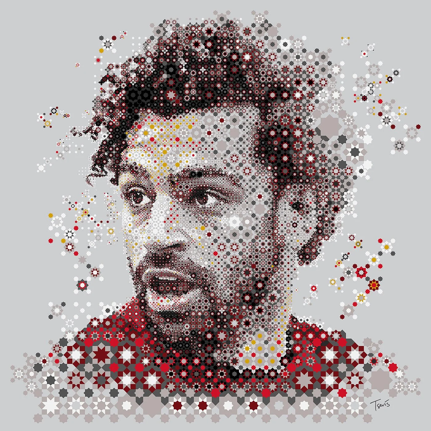 Mosaic portrait of Mohamed Salah built from Arabesque patterns
