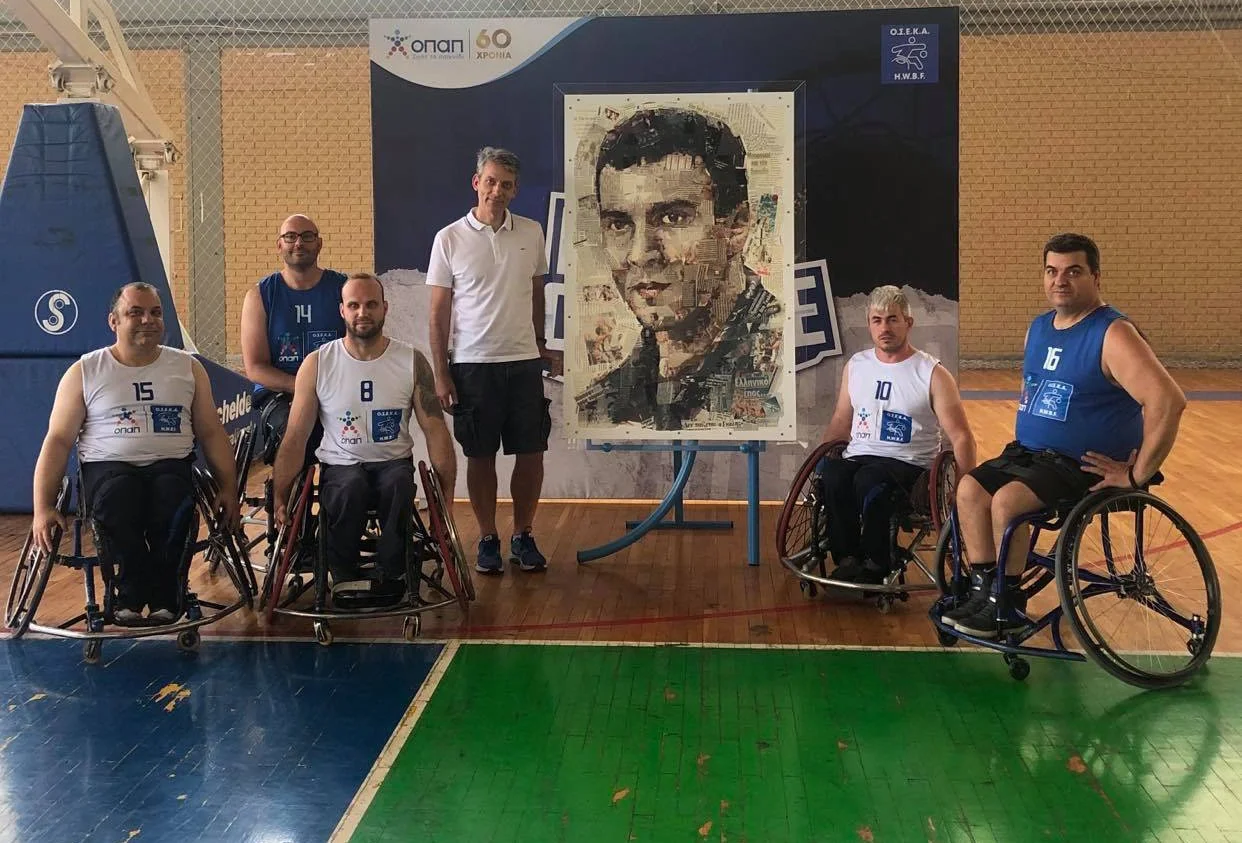 Me with Greek National team in front of Gallis' portrait.