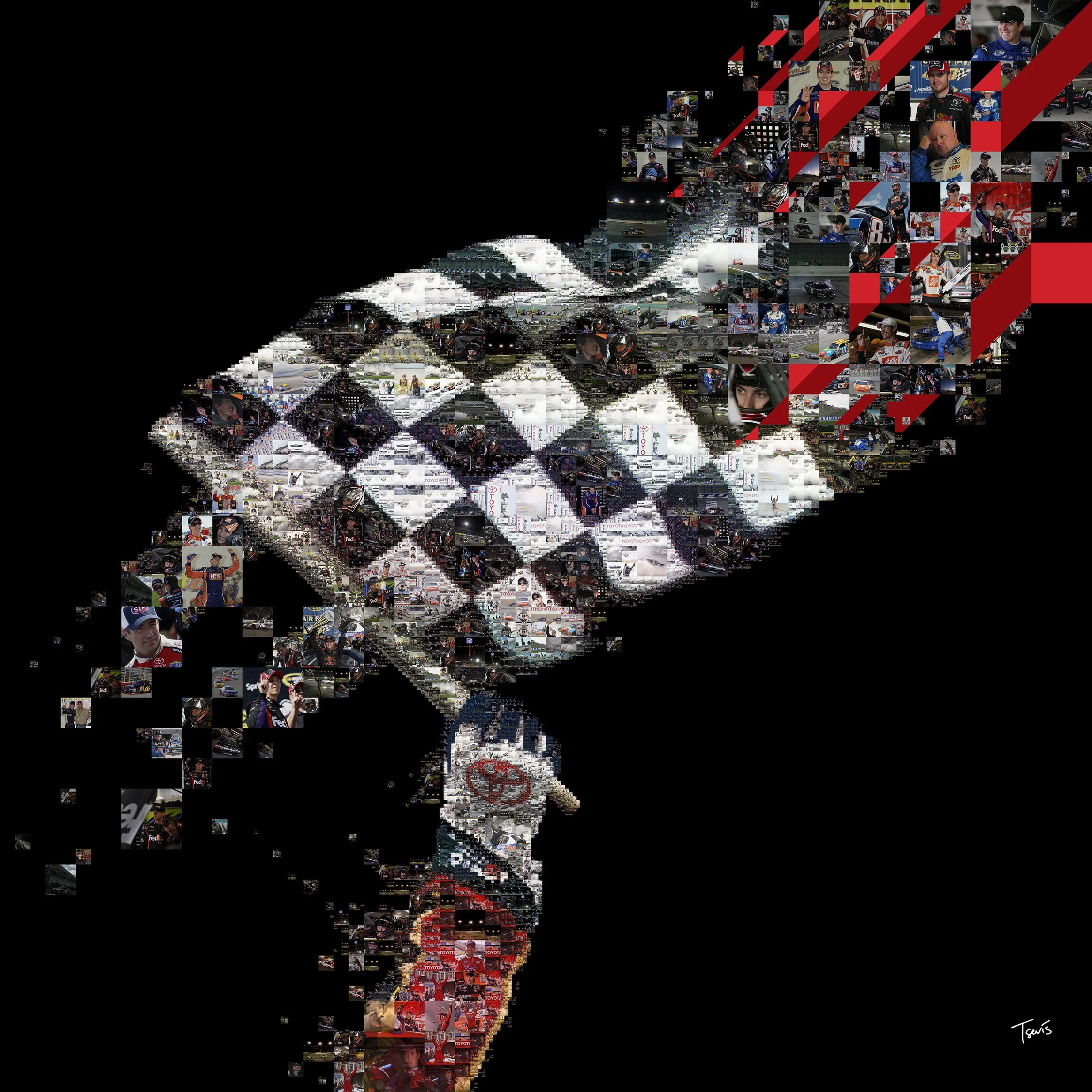 Toyota NASCAR mosaic from racing fragments