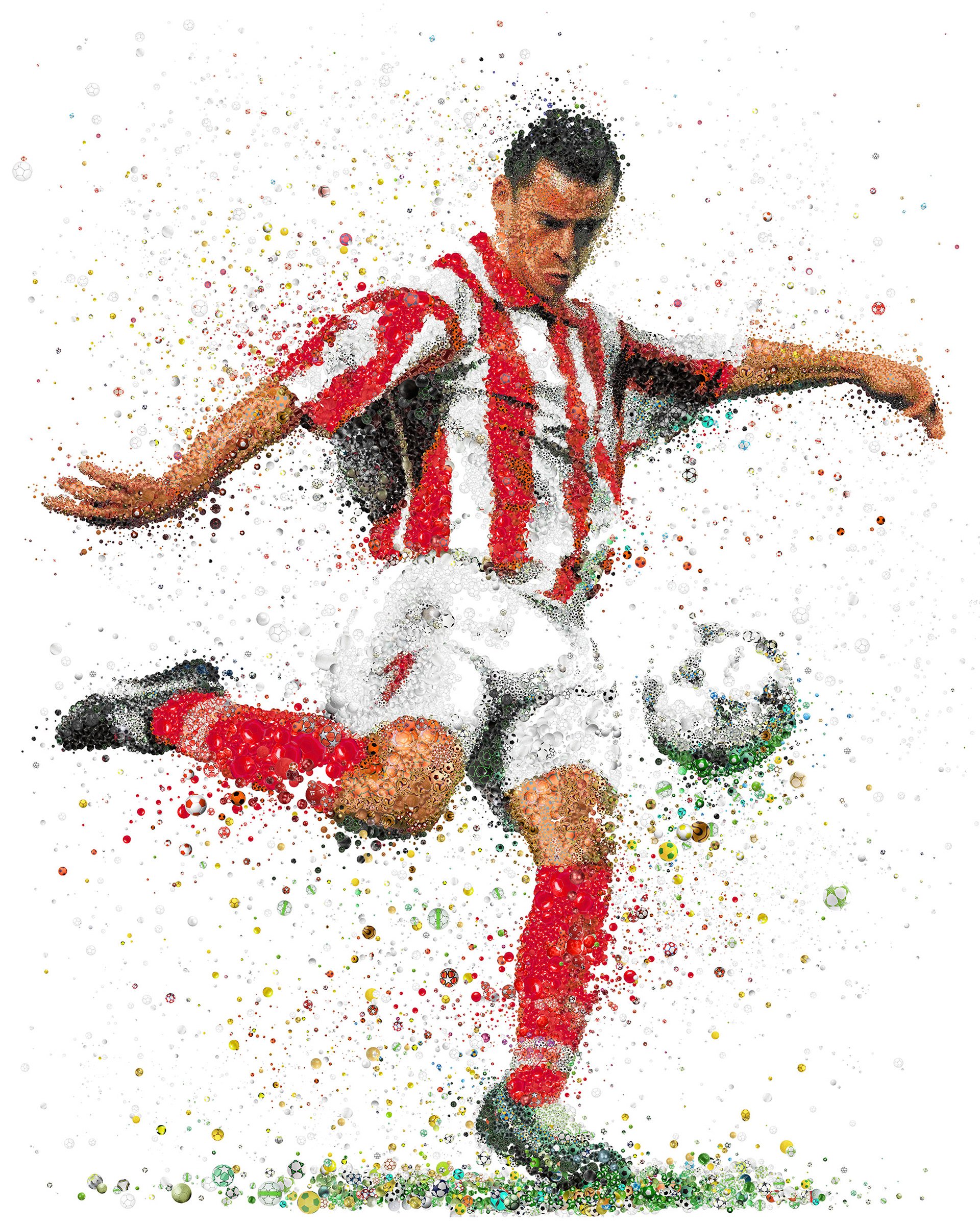 Mosaic illustration of Stelios Giannakopoulos’ historic goal for Olympiacos FC in UEFA, sports illustration