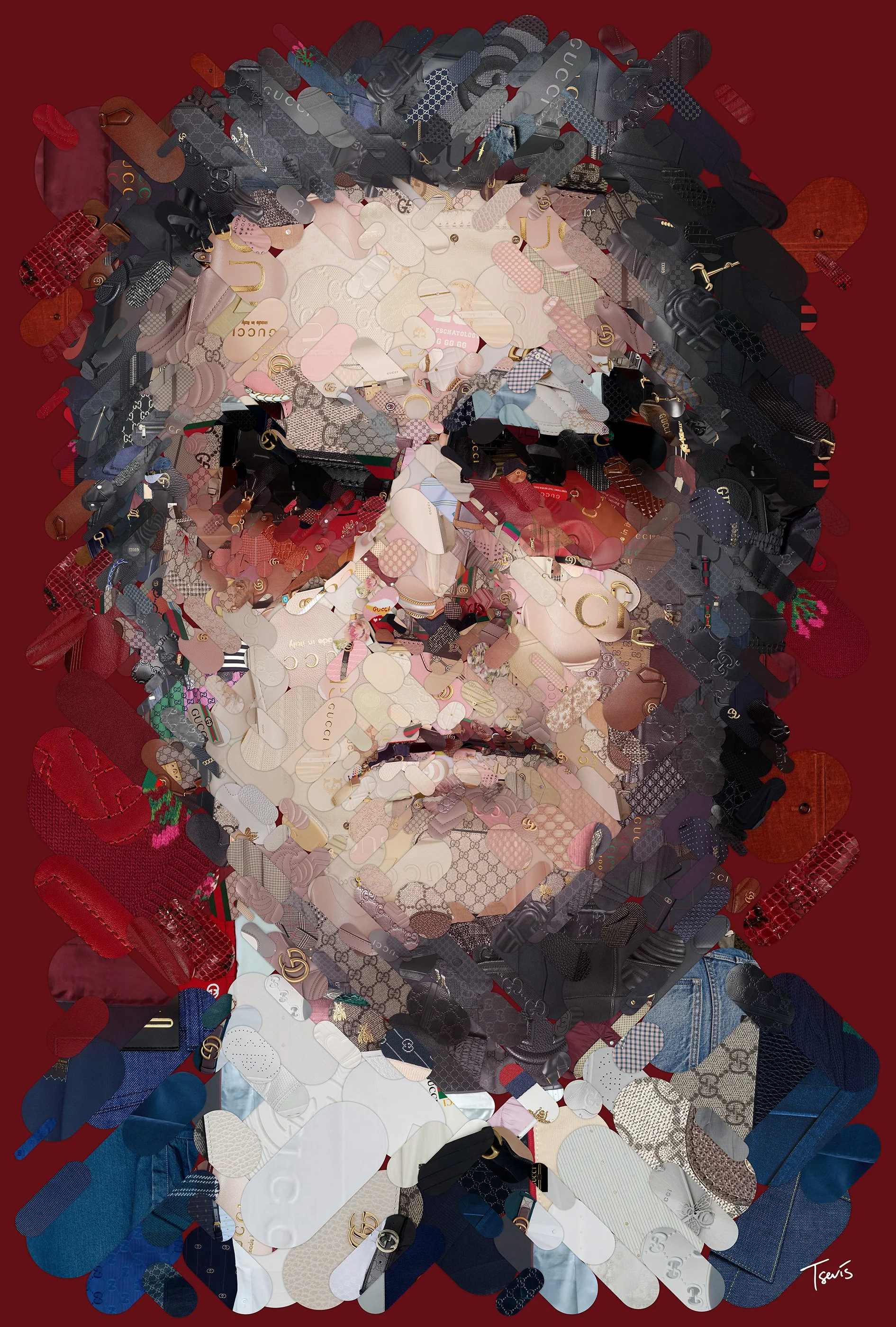 A mosaic portrait of Al Pacino as Aldo Gucci in cinema illustration