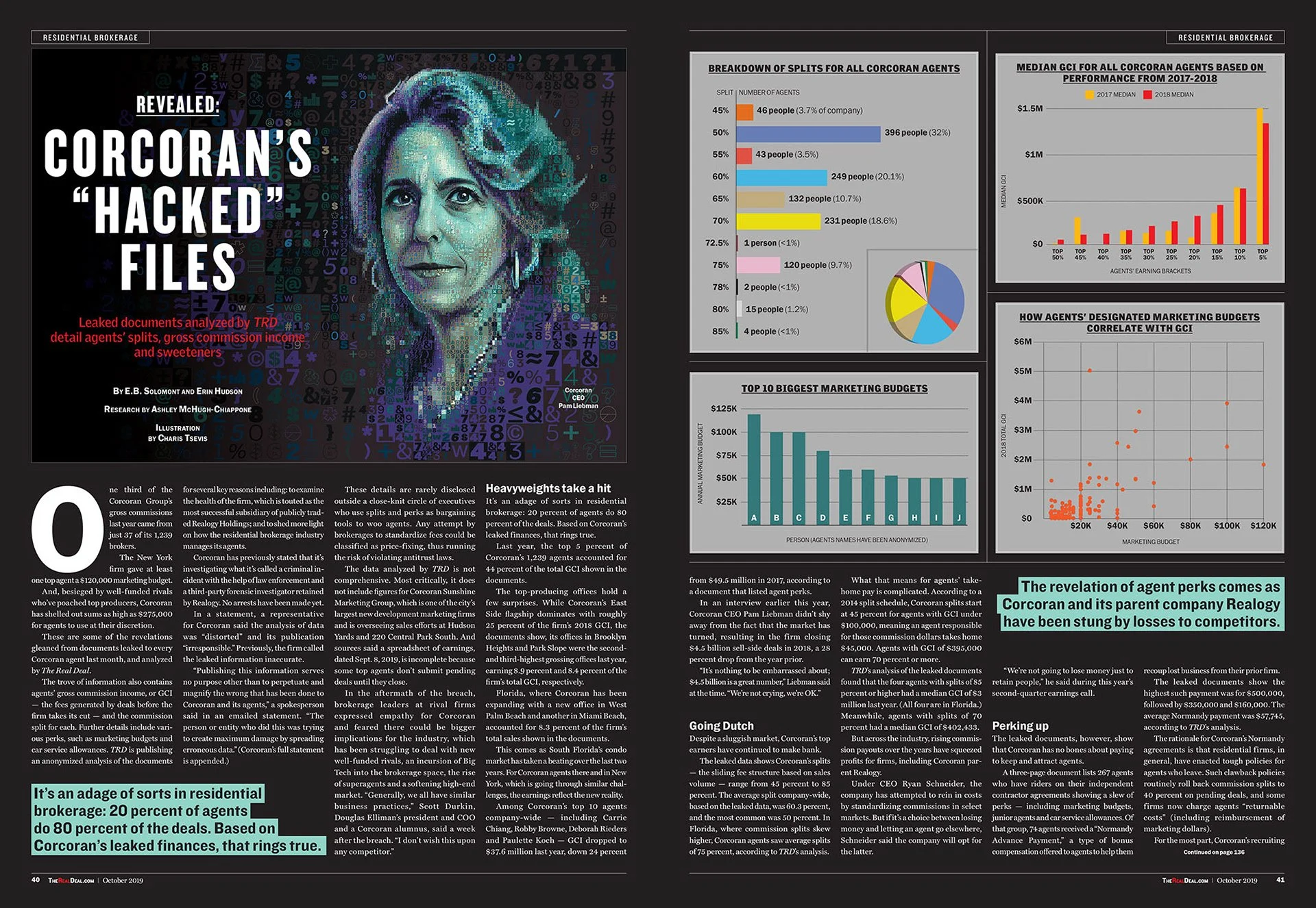Pam Liebman portrait made out of data, editorial graphics