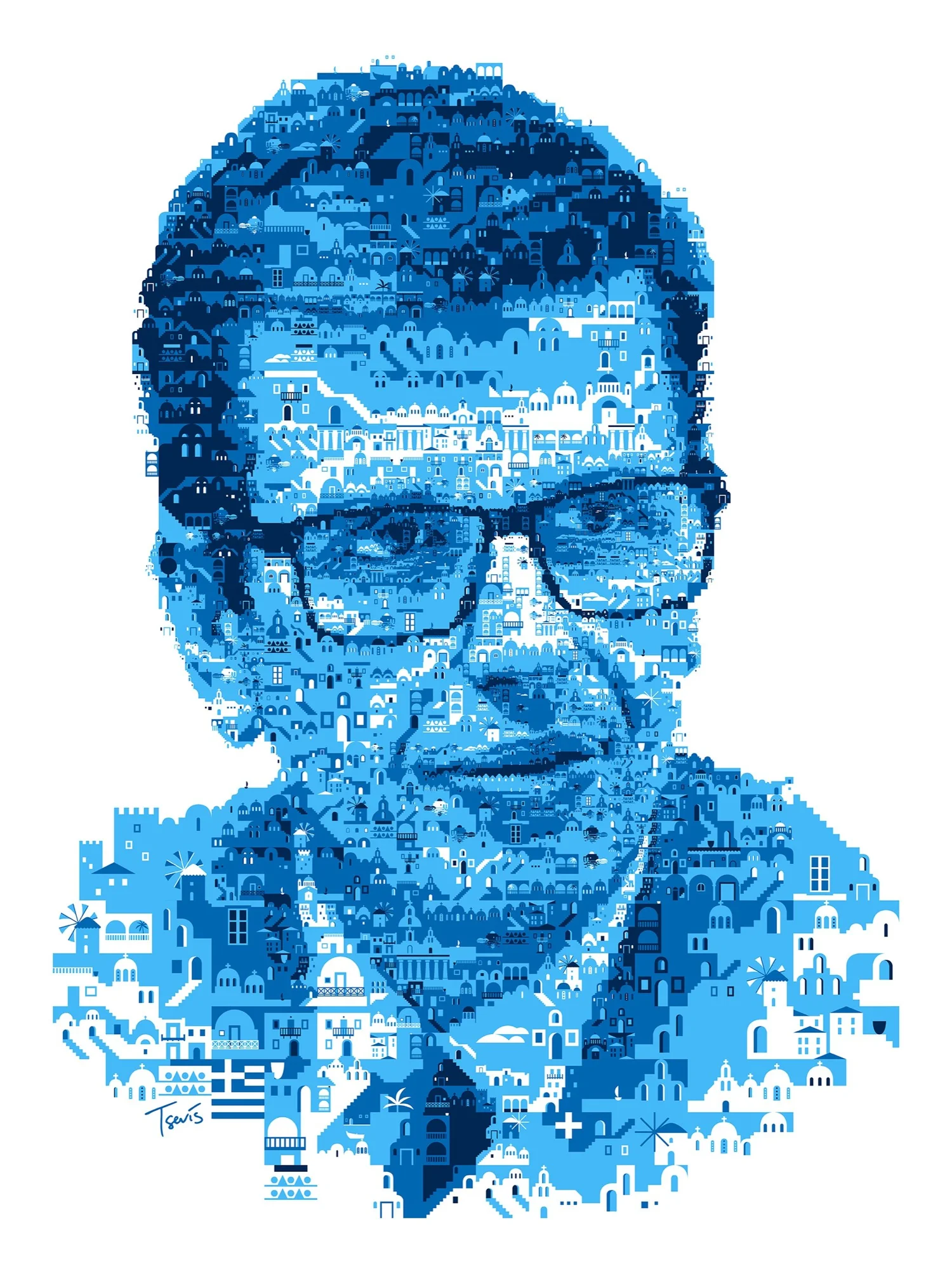 Artistic portrayal of Greek politicians in a mosaic style. Dimitris Kairidis contemporary portrait