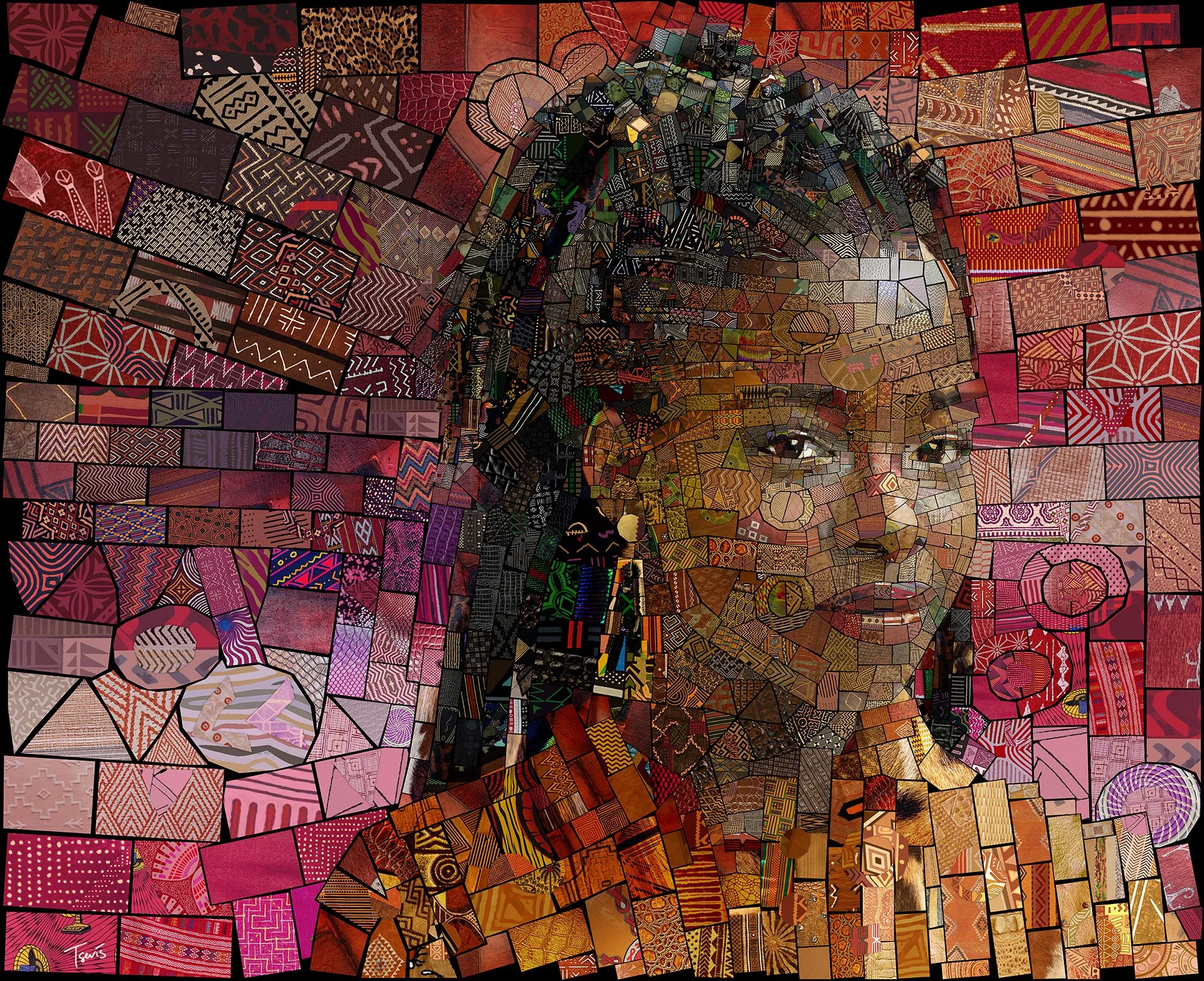 Digital collage portrait of Amanda an African woman mosaic