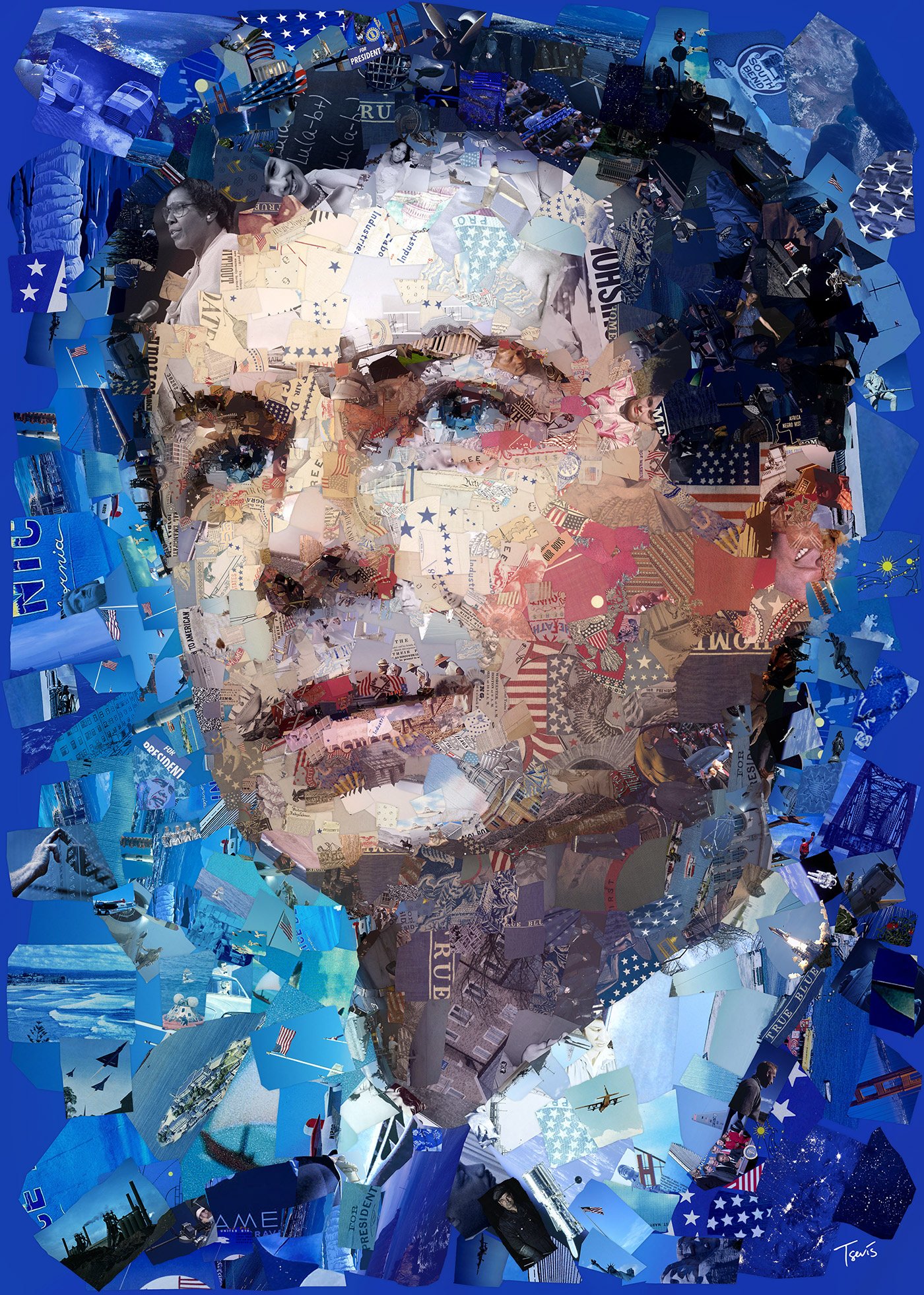 Pete Buttigieg mosaic, built from fragments and historical photos.