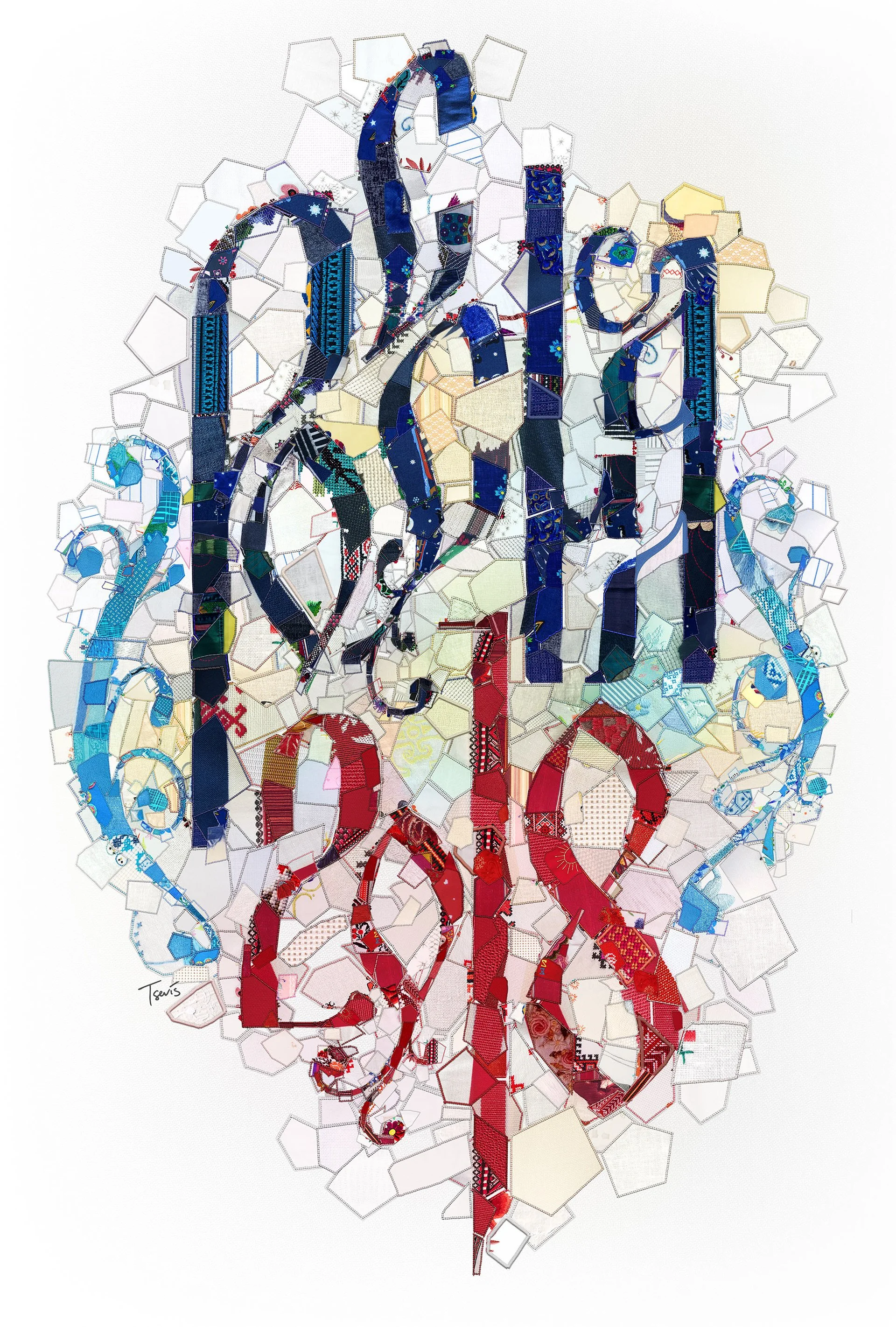 Russia 2018 World Cup mosaic – traditional Russian patchwork and Cyrillic calligraphy. Tournament title artwork
