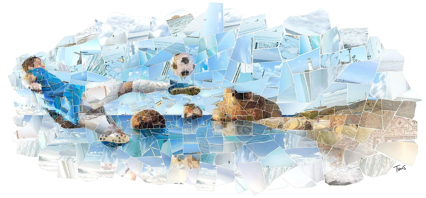 The Venus Rock photomosaic with a football player in a white background.
