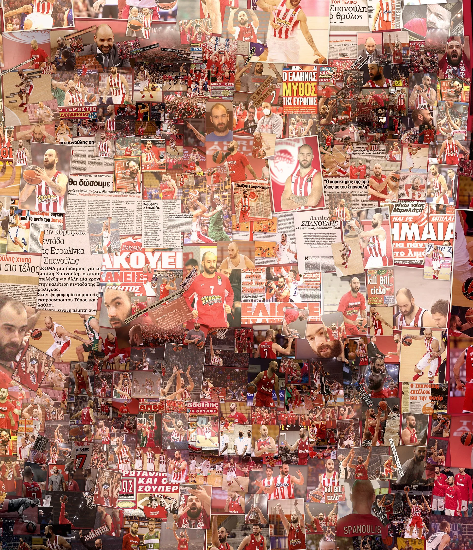 Spanoulis photo mosaic portrait from life moments, sport art illustration