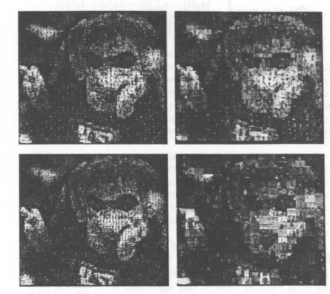 Four grayscale mosaics of the same face at increasing tile sizes