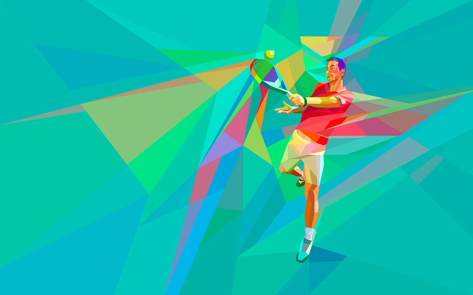 Artistic interpretation of padel sport, combining abstract shapes and vibrant hues