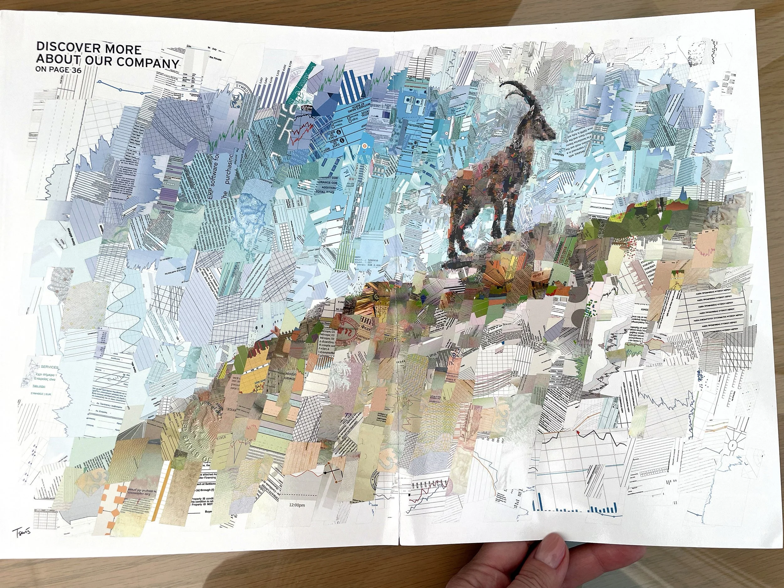 Agrino wild goat mosaic – Cypriot ibex from shredded documents and data fragments.