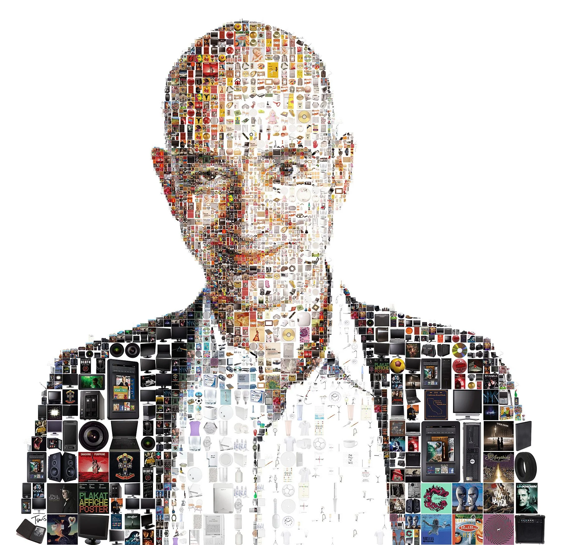 Jeff Bezos consumer mosaic – Amazon products forming CEO's face.