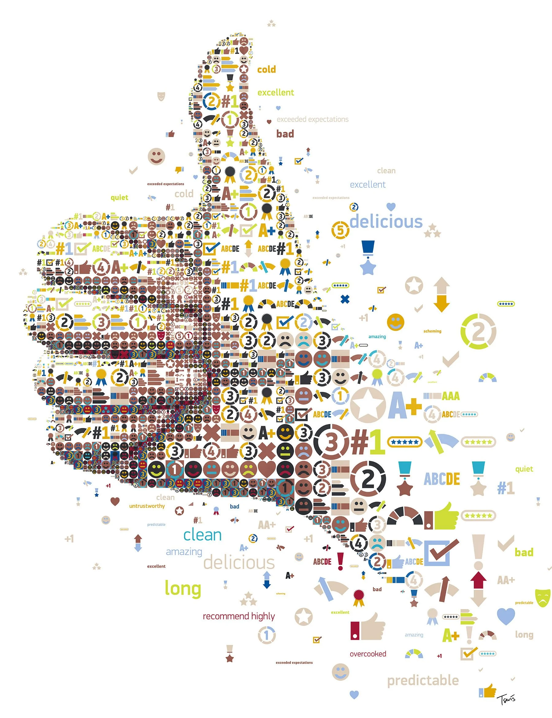 thumbs up mosaic. Sentiment analysis mosaic