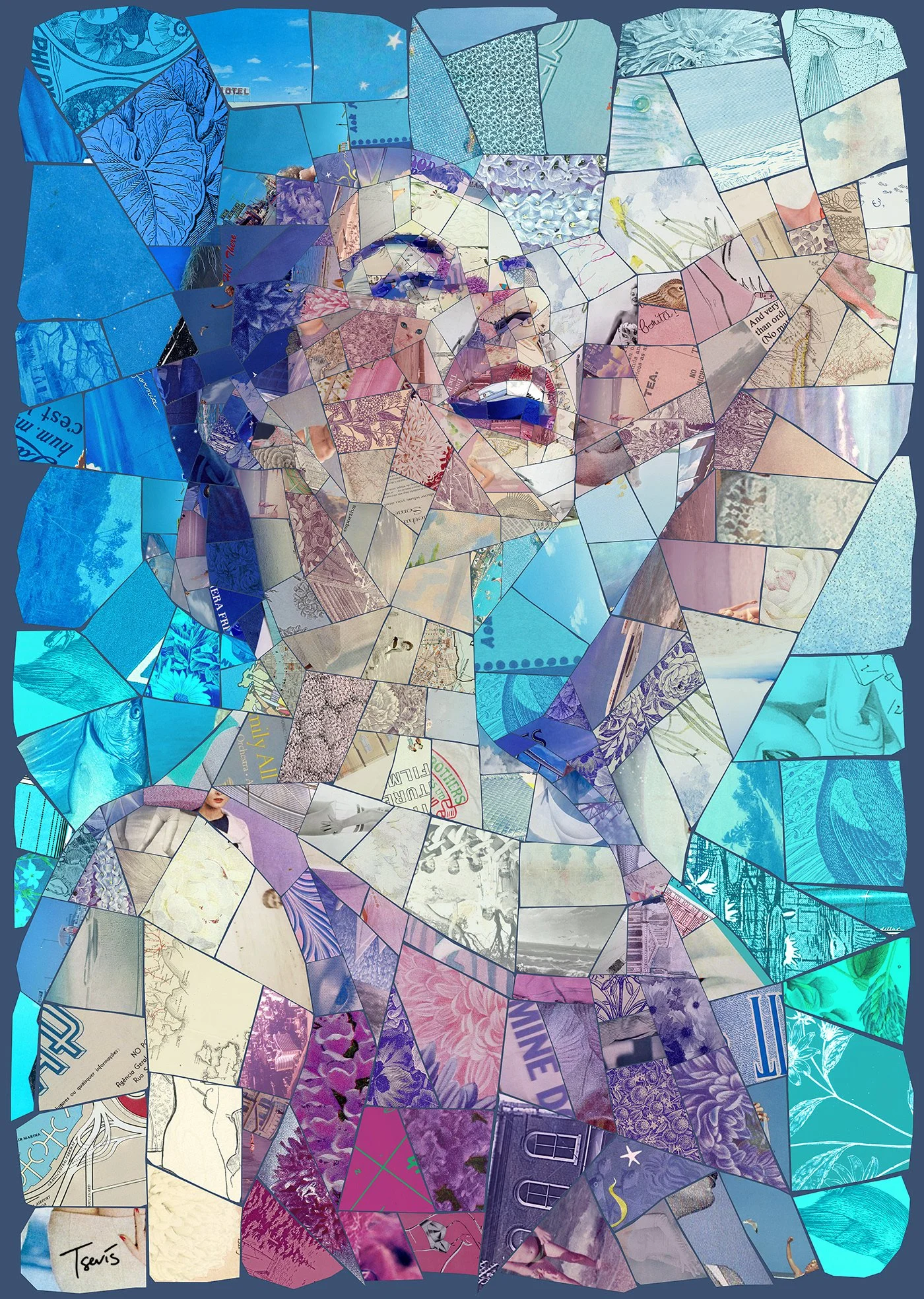 Romantic summer mosaic, with an old magazine-advertisement aesthetic.