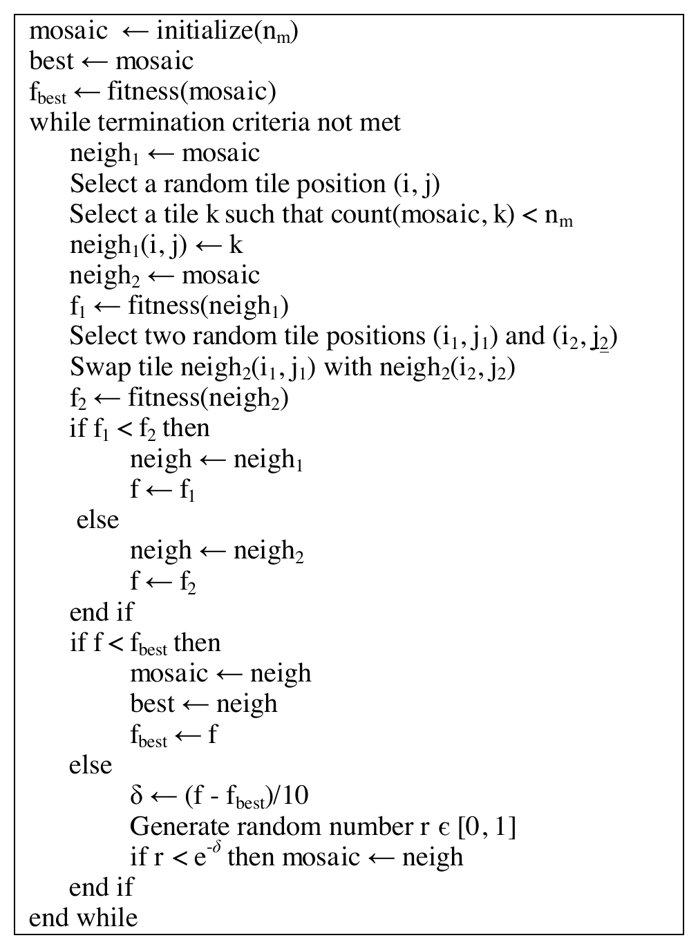 Algorithm listing for randomized iterative improvement
